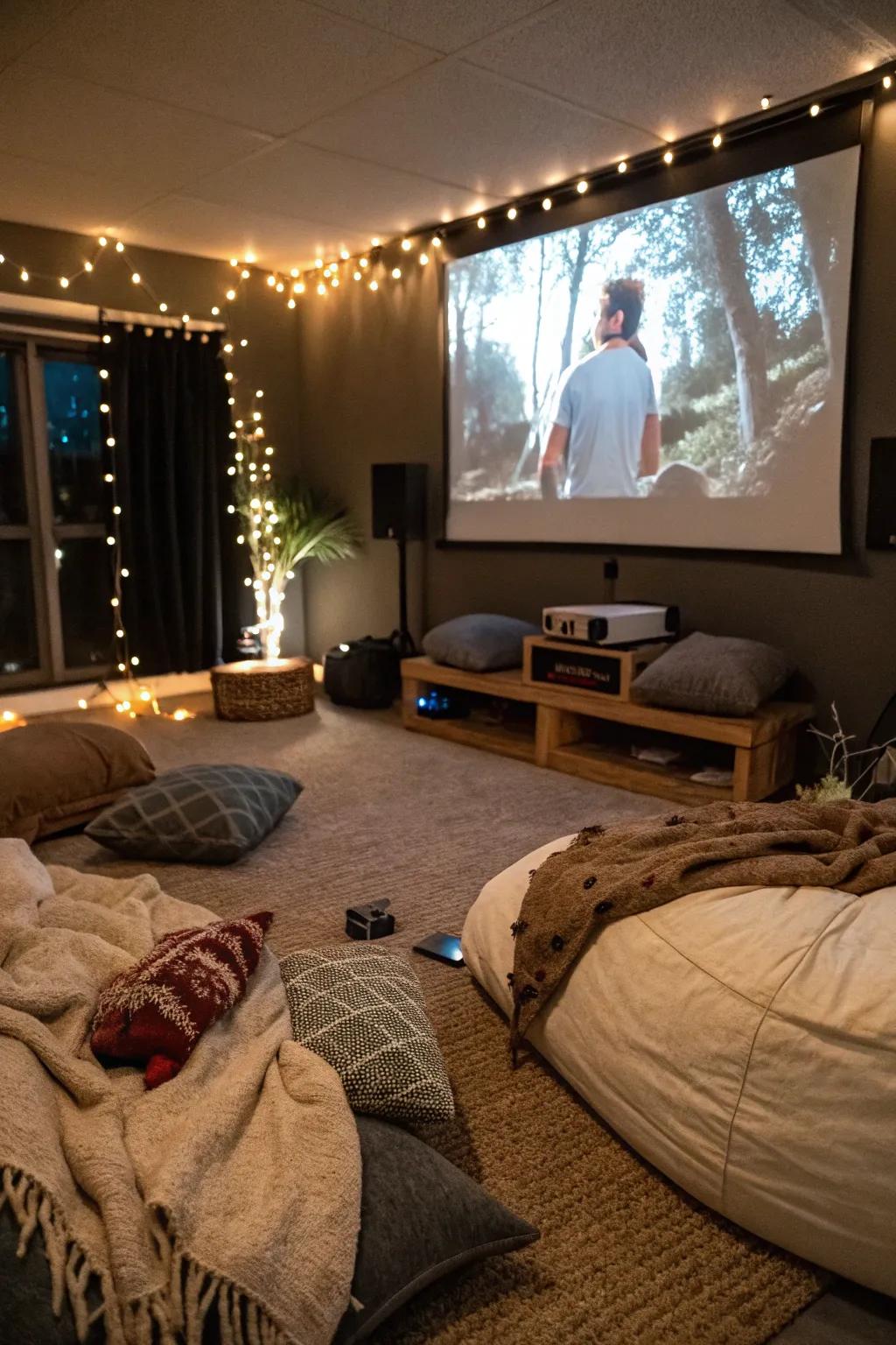 Redesign your family room into a relaxing cinema for film nights.