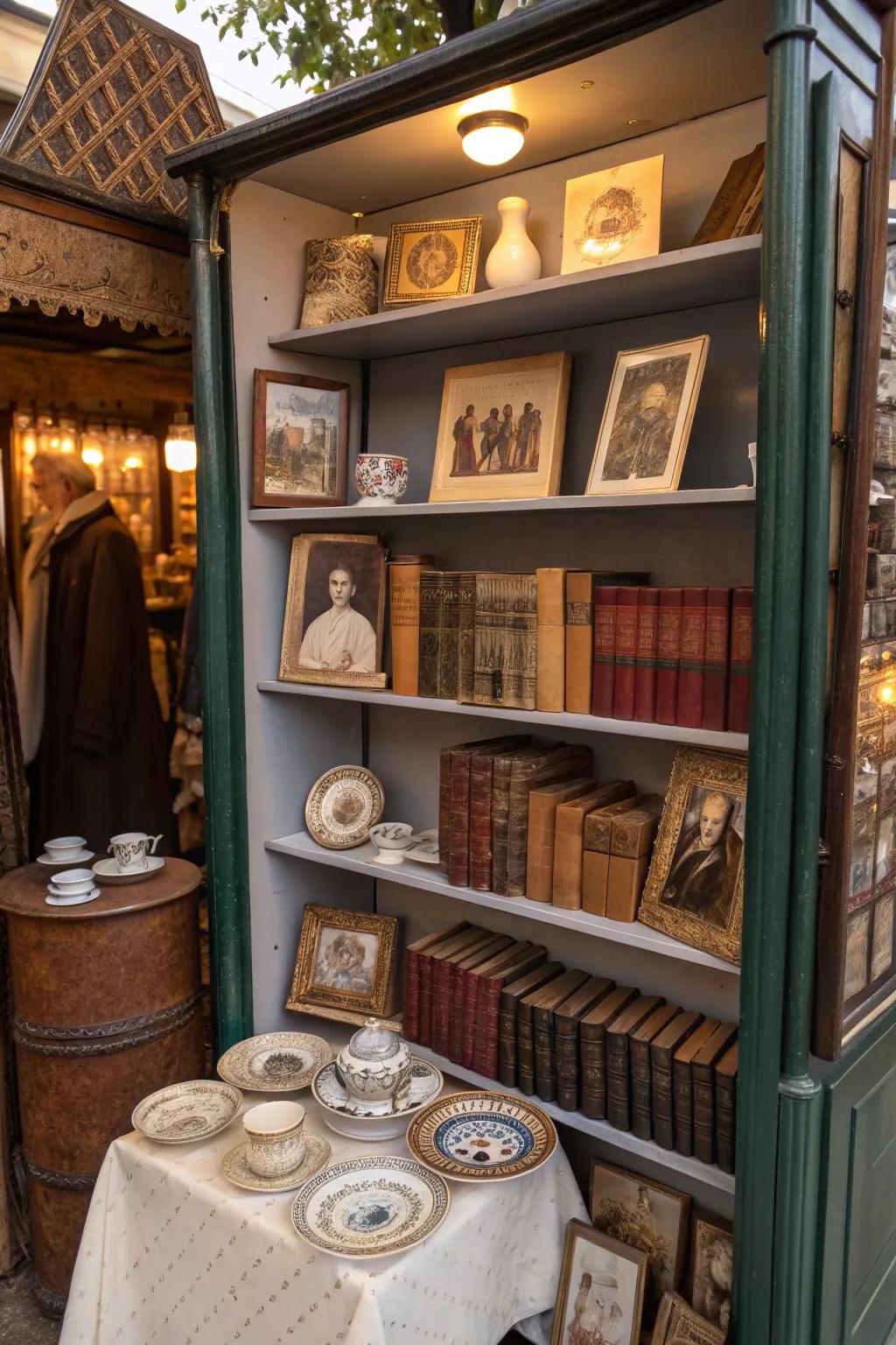 Overhead racks displaying treasures and time-honored books