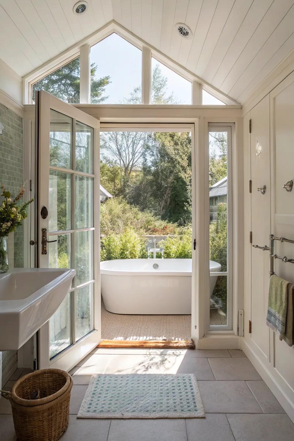 Glass doors create an illusion of space in a compact bathroom.