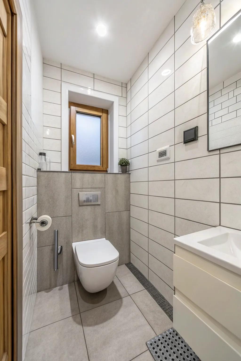 Neutral colors create a soothing as well as open environment in small washrooms.