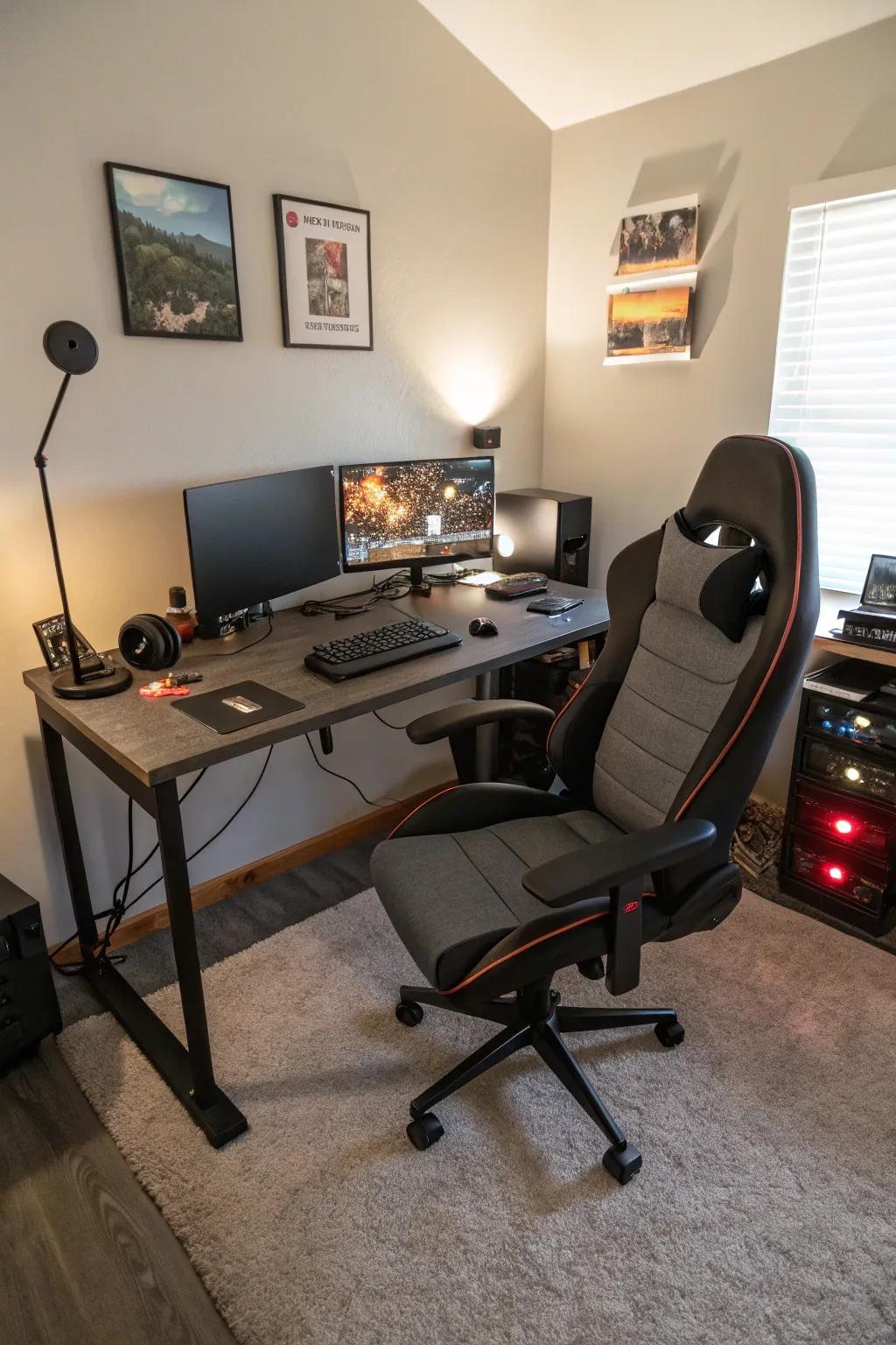 Ergonomic seating guarantees comfort during extended gaming marathons.