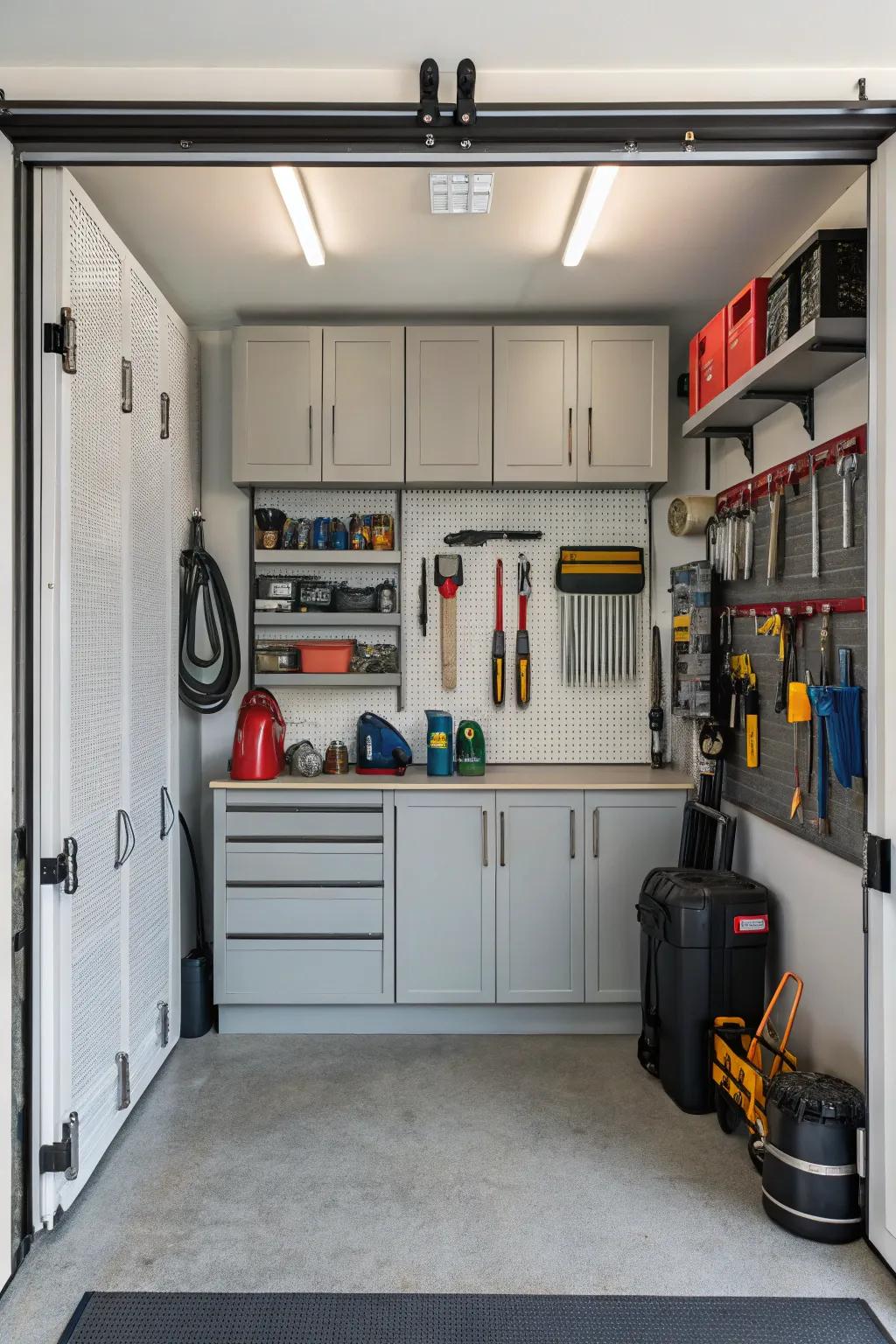 Clever storage solutions make even the smallest garages feel spacious and organized.