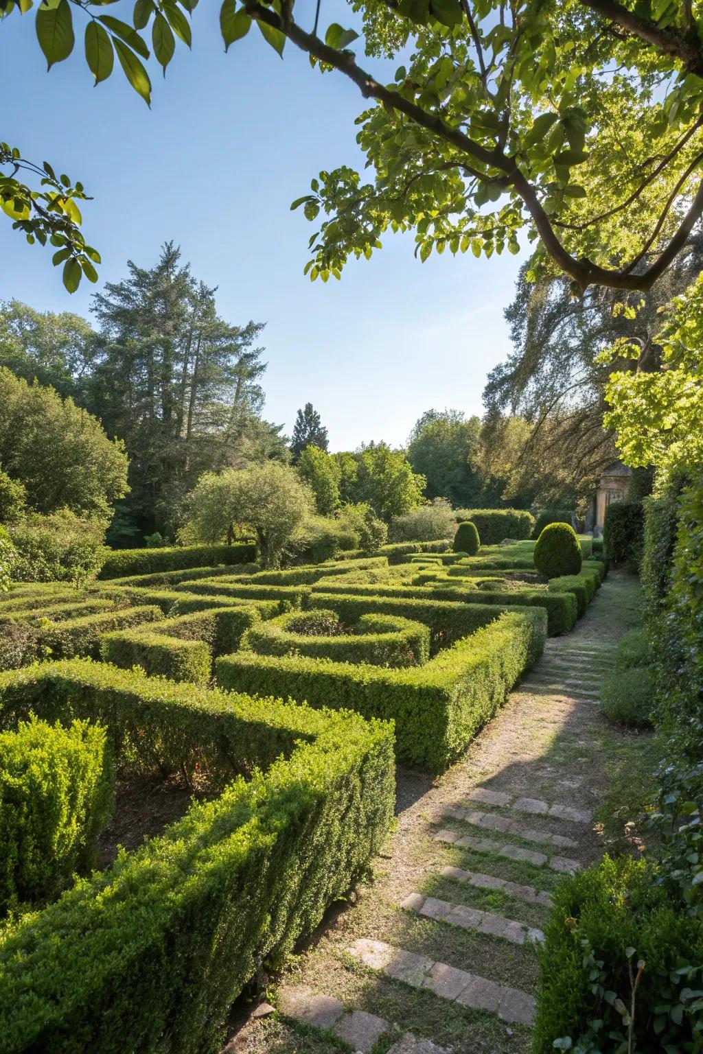 A timeless shrub maze providing a quaint and playful garden adventure.