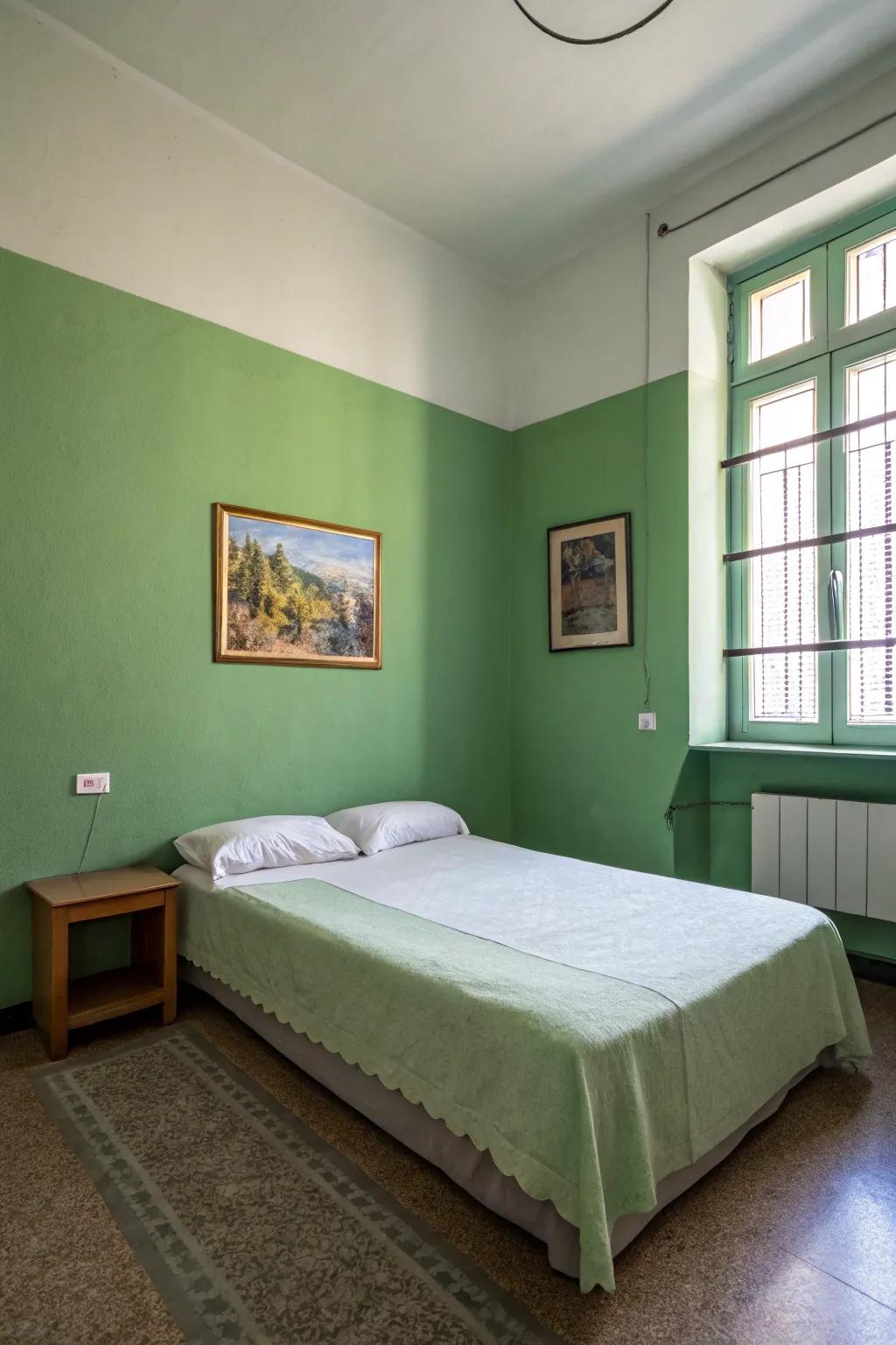 Simple decor enhances the tranquility of green walls.