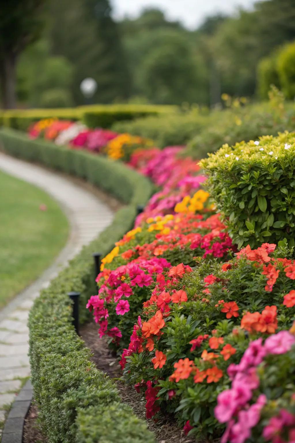 Bloom patches encircled by diminutive green fences for an engaging outdoor aesthetic.