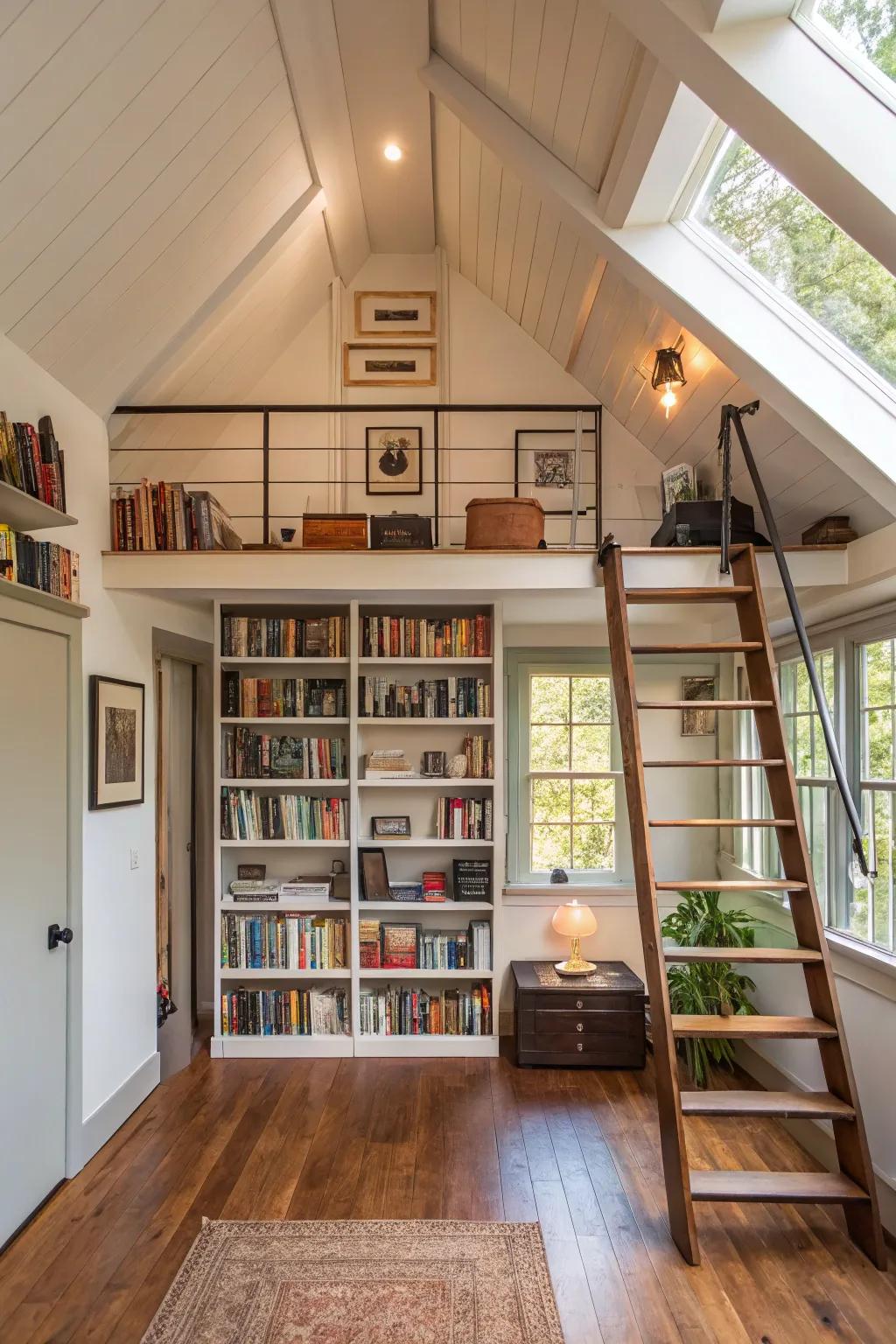 Vertical storage innovations optimize loft space.