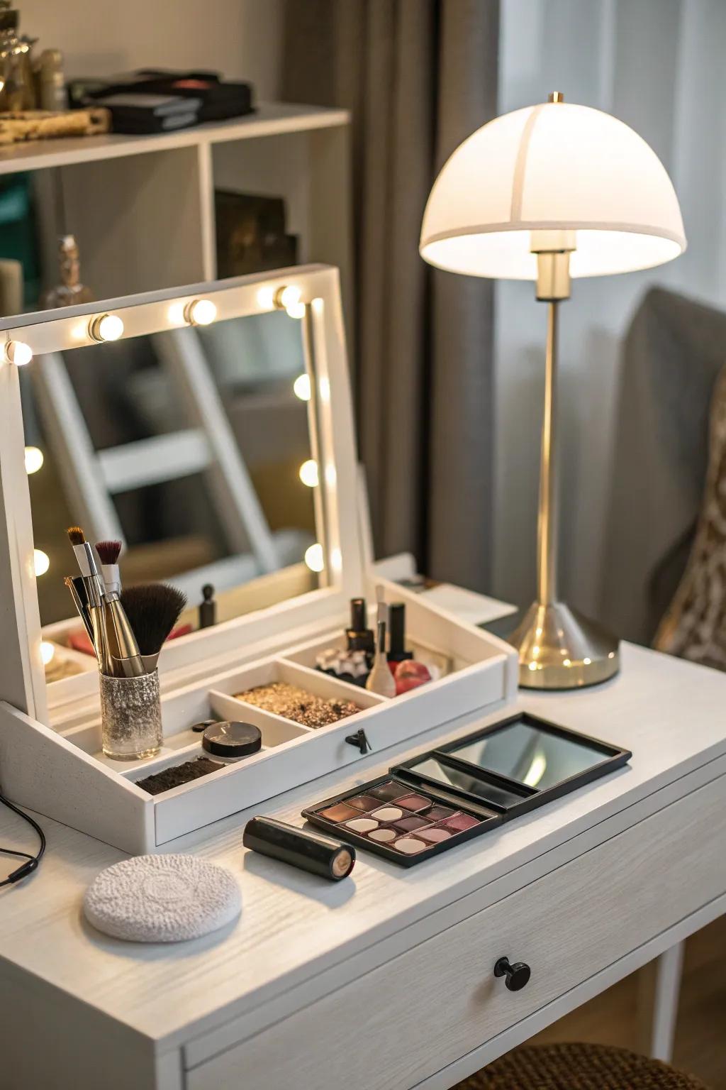 A versatile desk that smoothly changes into a vanity.