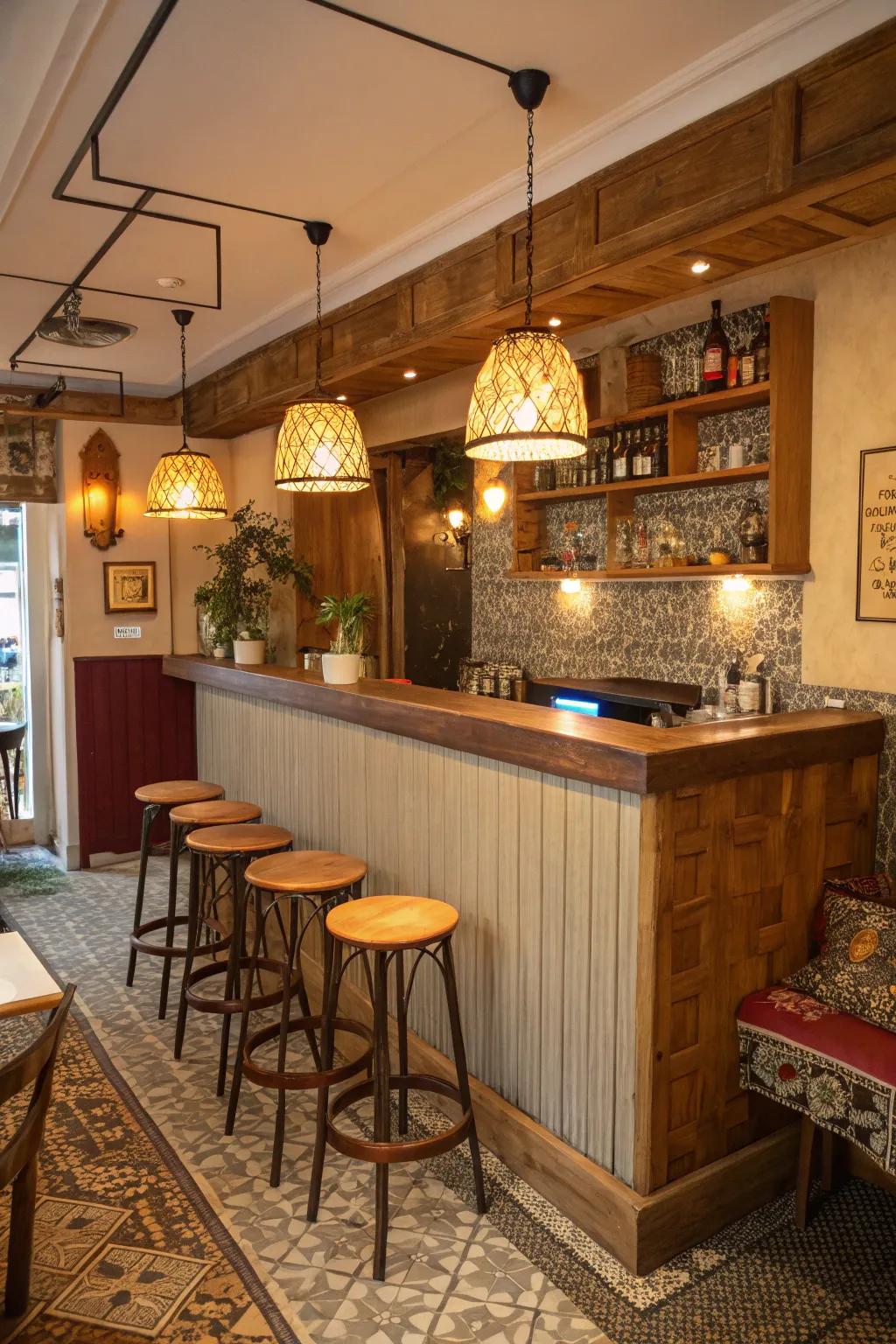 A snug bar corner within a small restaurant, perfect for creating intimate and memorable experiences.