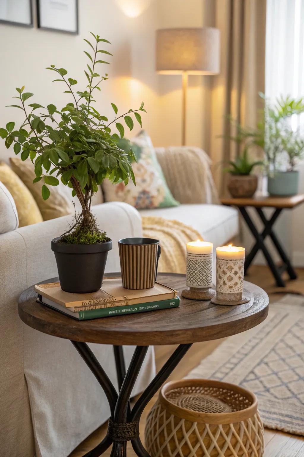 An energetic floral arrangement brings nature indoors on a fashionable table.