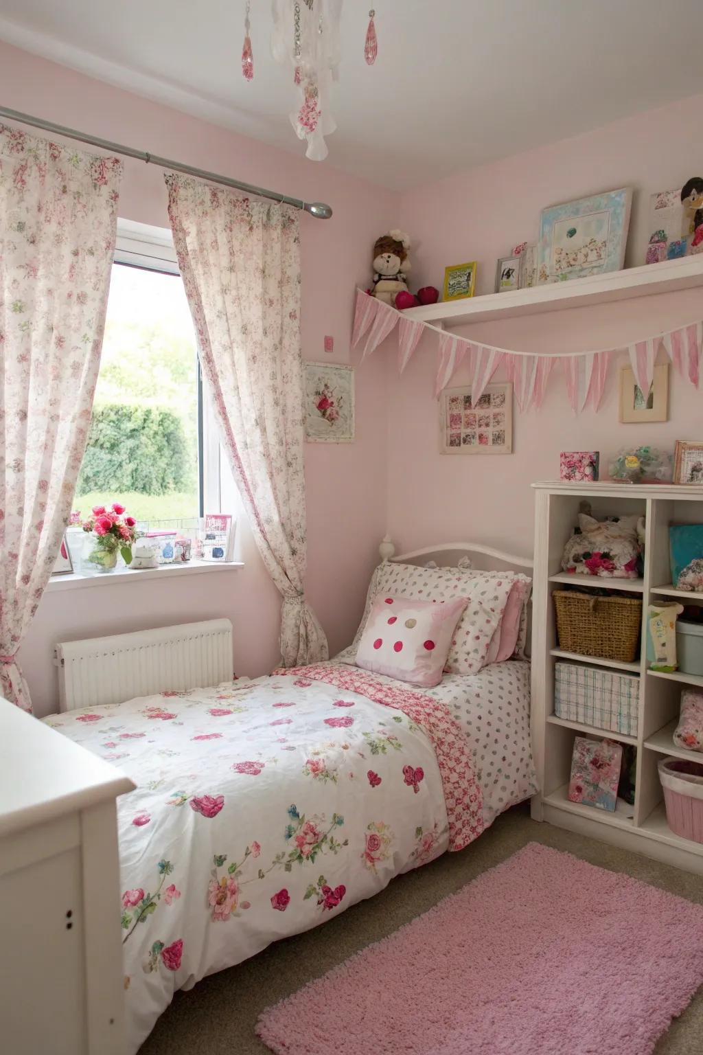Floral patterns add a touch of nature to the room.