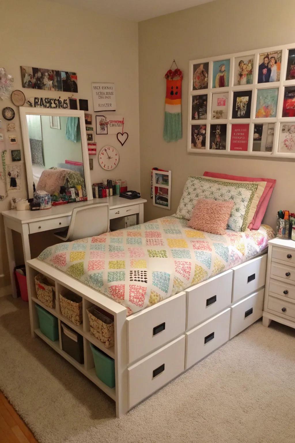 Multi-purpose furniture pieces offer clever storage options.
