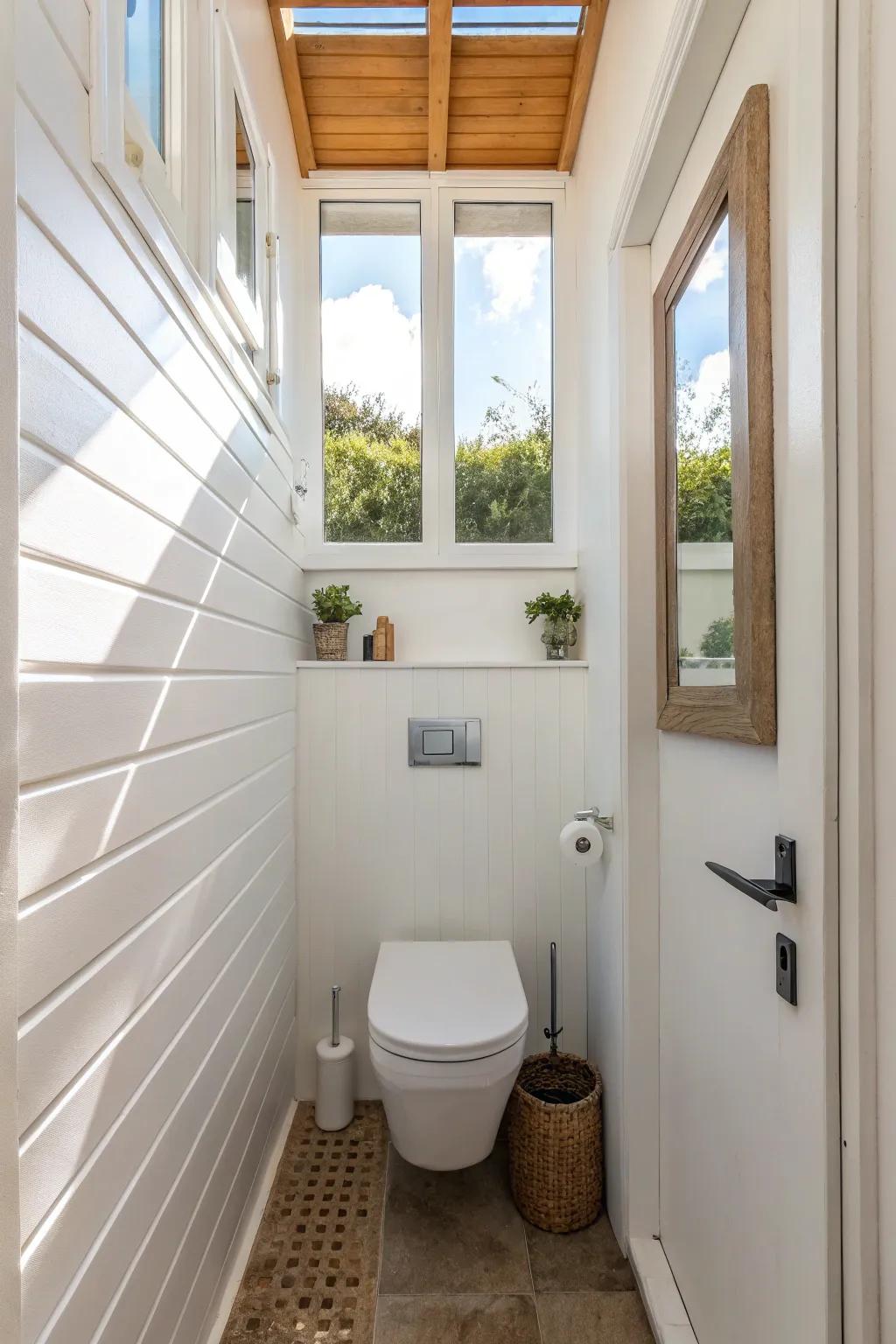 Wall-hung restrooms create a streamlined and spacious ambiance.