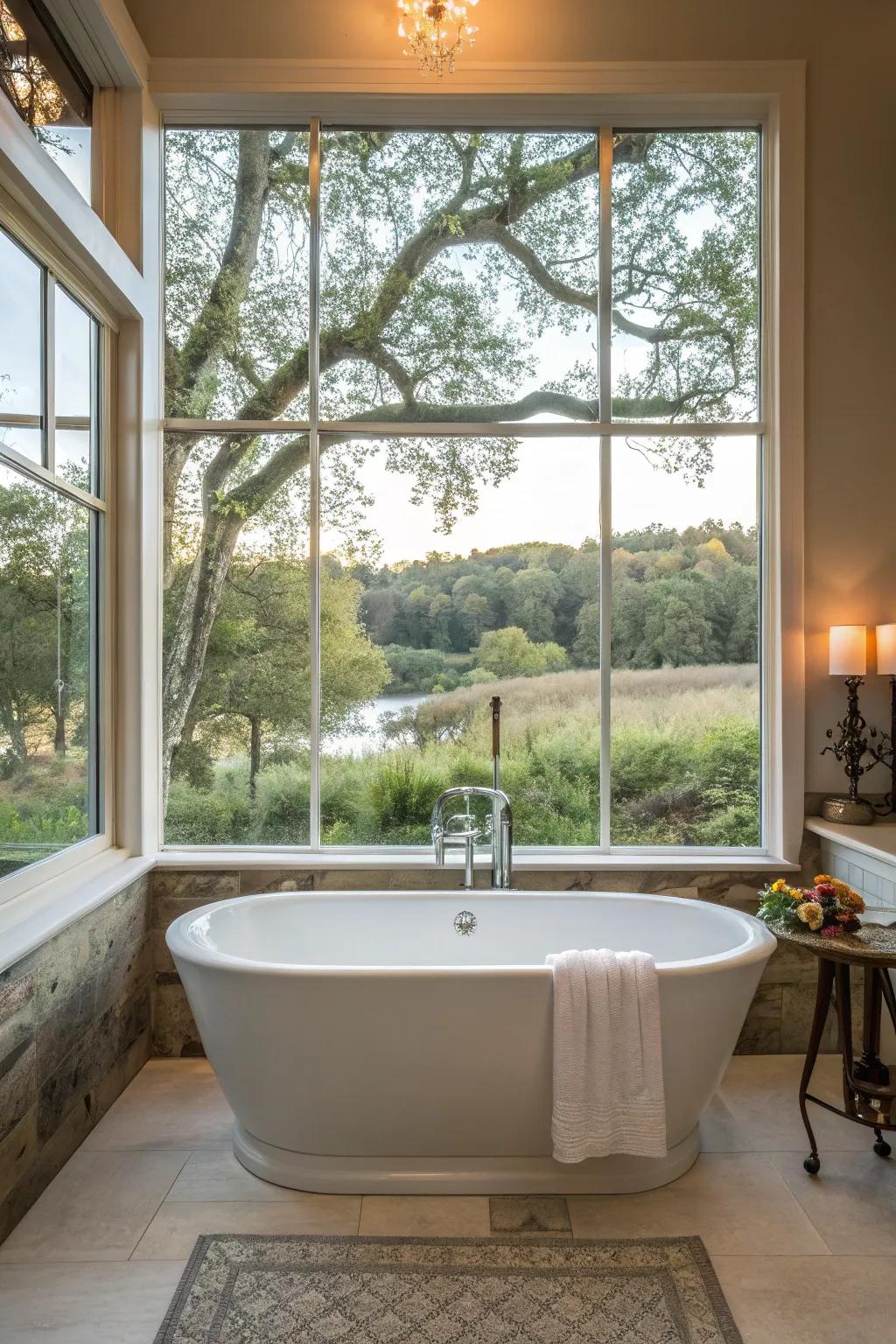 Soak in luxury with a view of nature's beauty.
