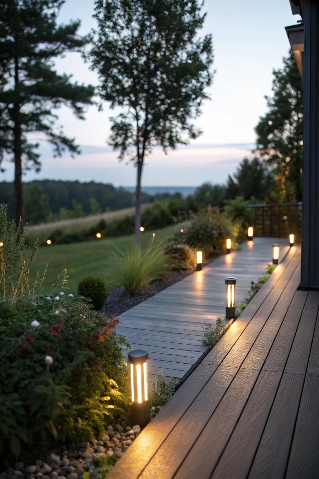 With chic solar lights, illuminate the routes on your deck.