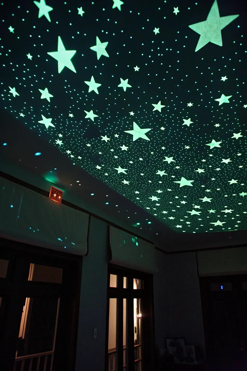 Glow-in-the-dark stars create an enchanting and comforting atmosphere.