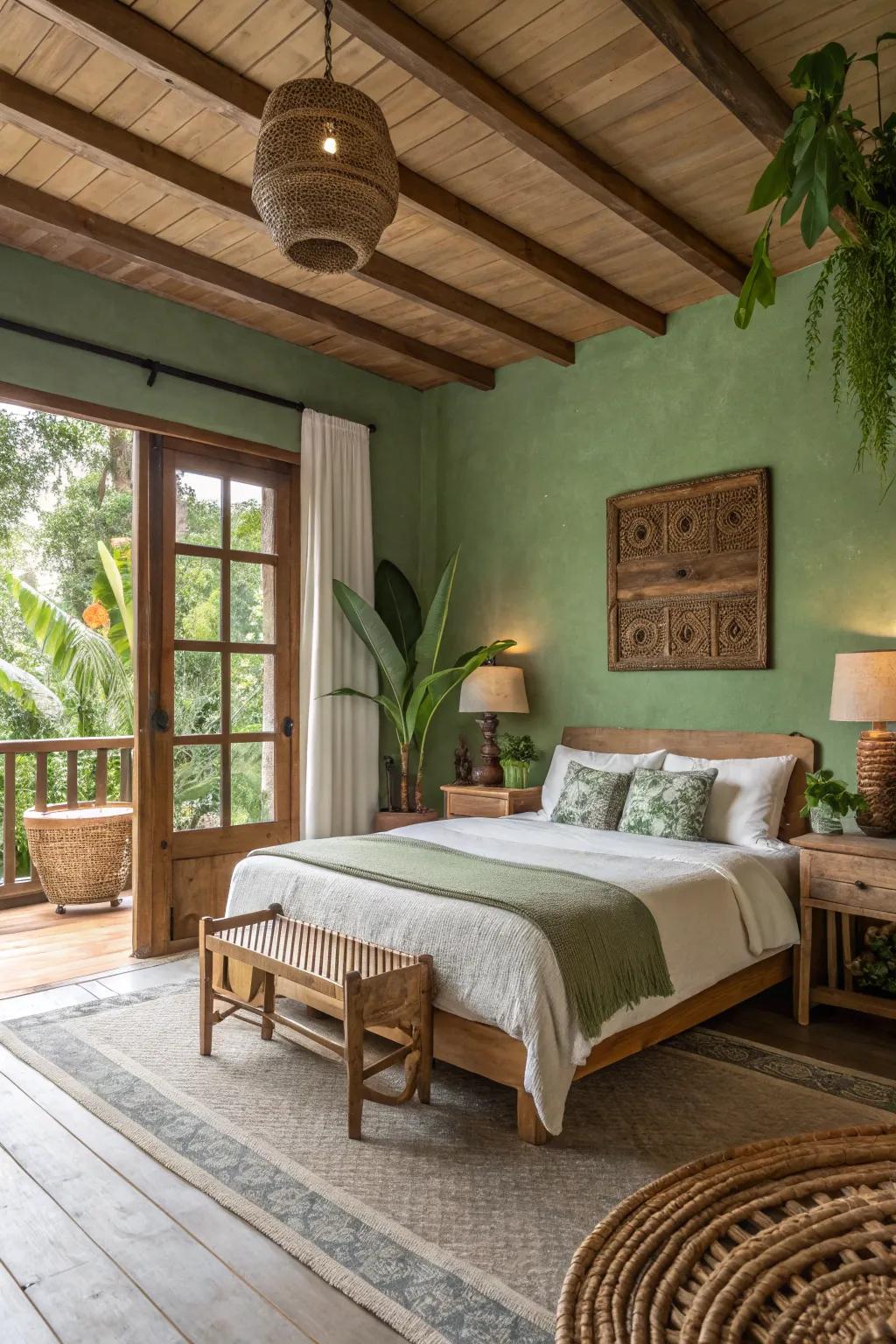 Natural greens carry the serenity of the outdoors inside.