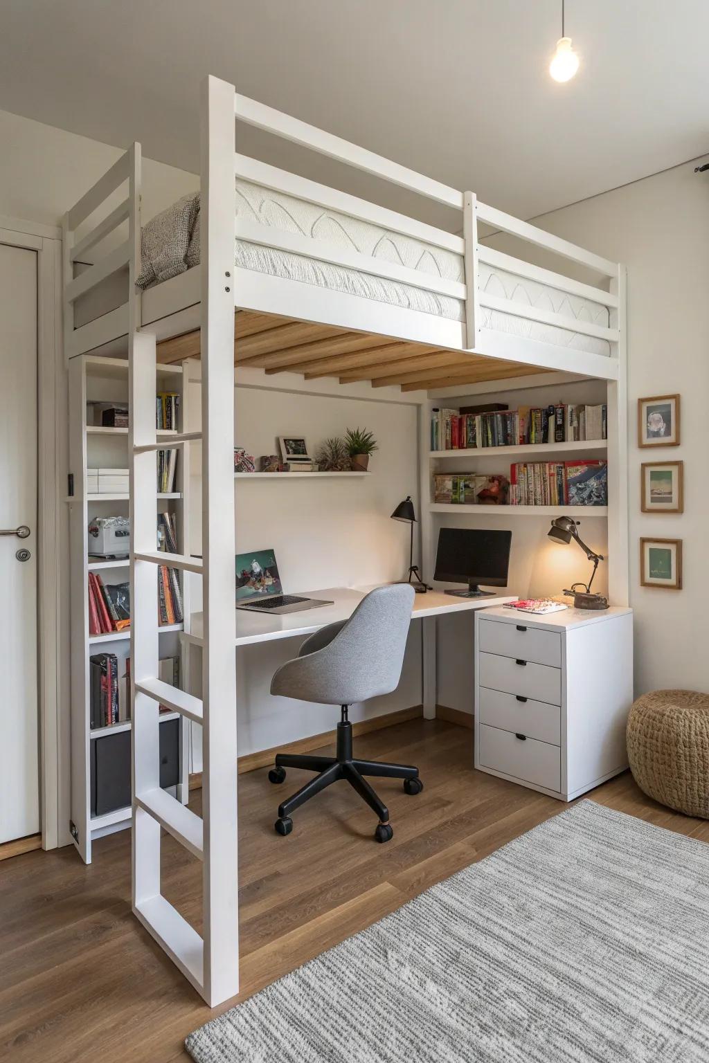 Raised bed featuring a workspace underneath