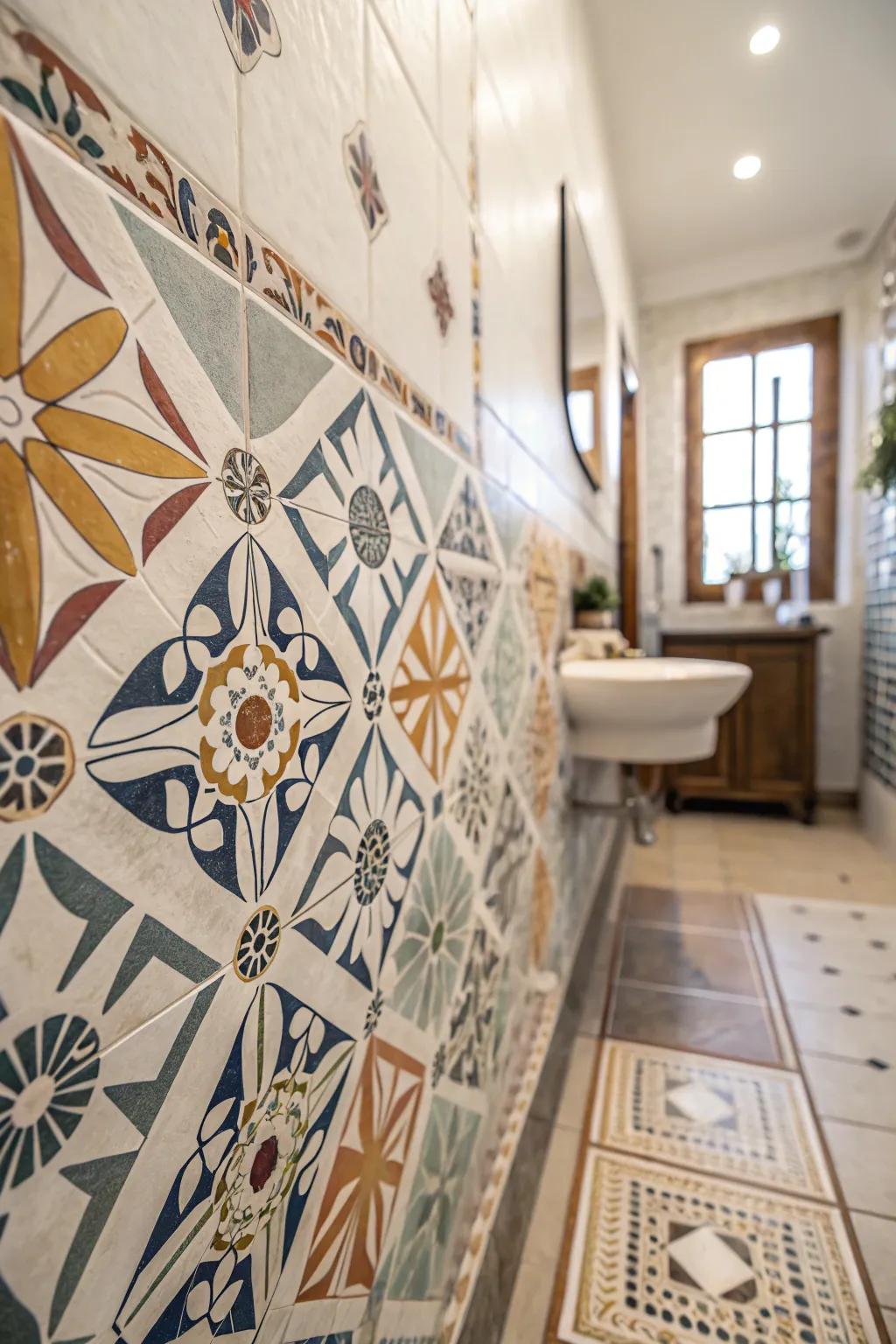 Geometric tiles add visual interest and a distinct Spanish flair.