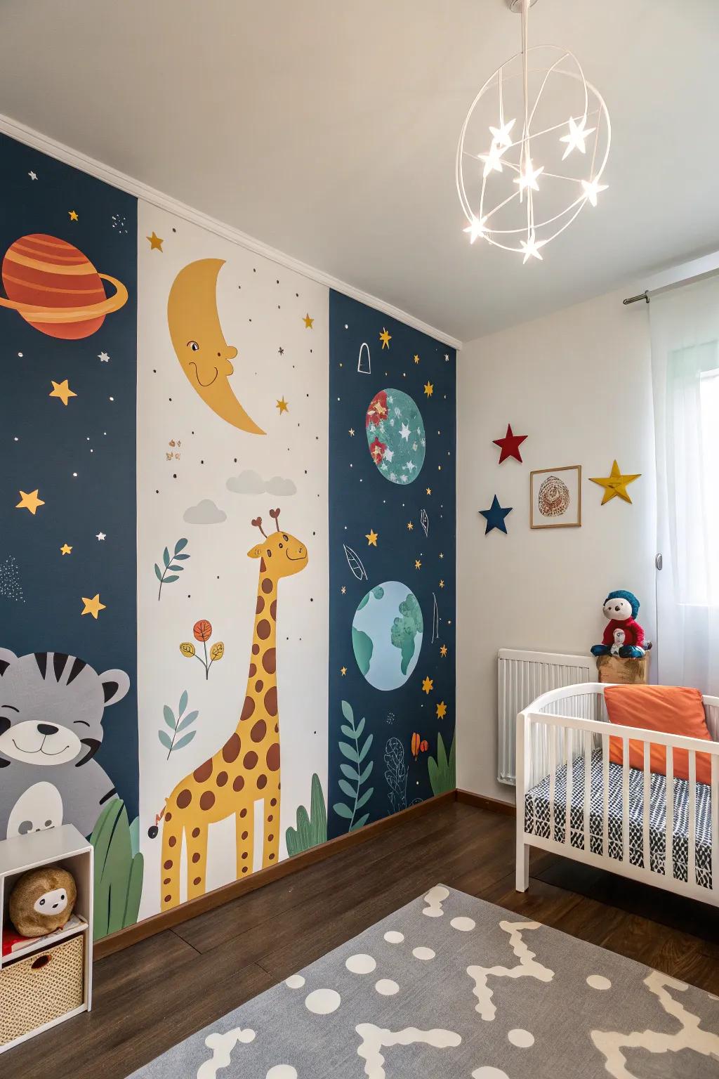 Themed mural designs personalize each child's space, reflecting their individual passions.