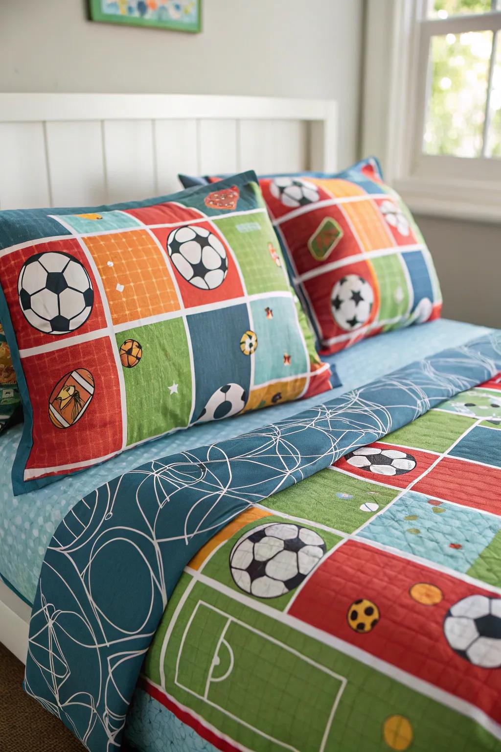 Cozy up in style with themed sports bedding.