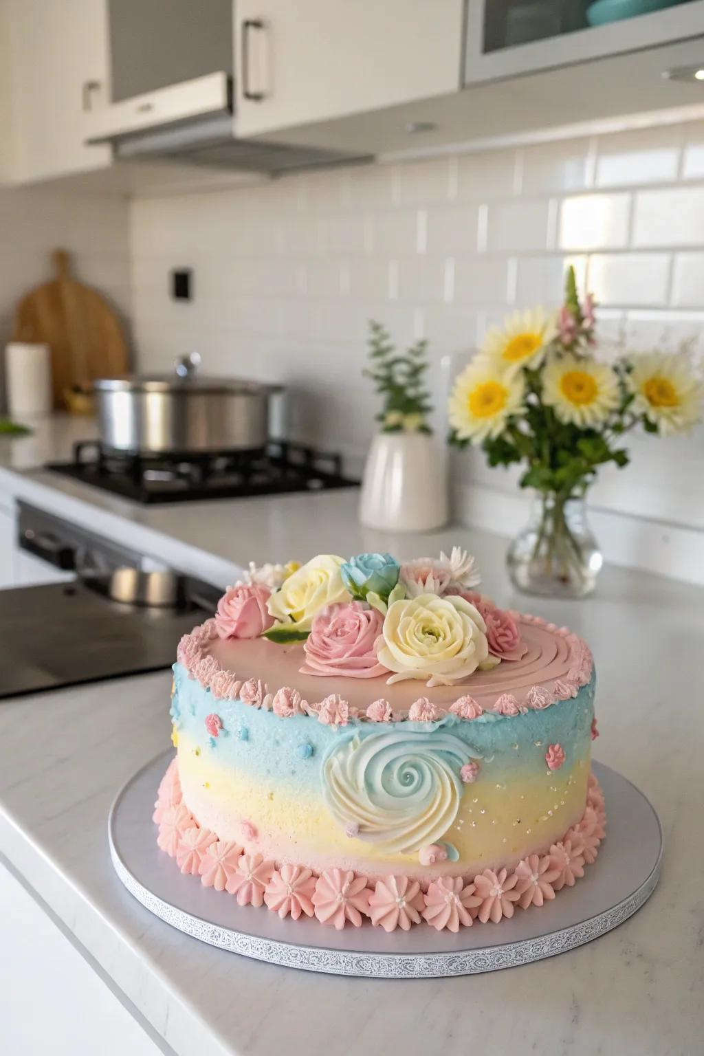 A pastel-toned cake ideal for spring birthdays.