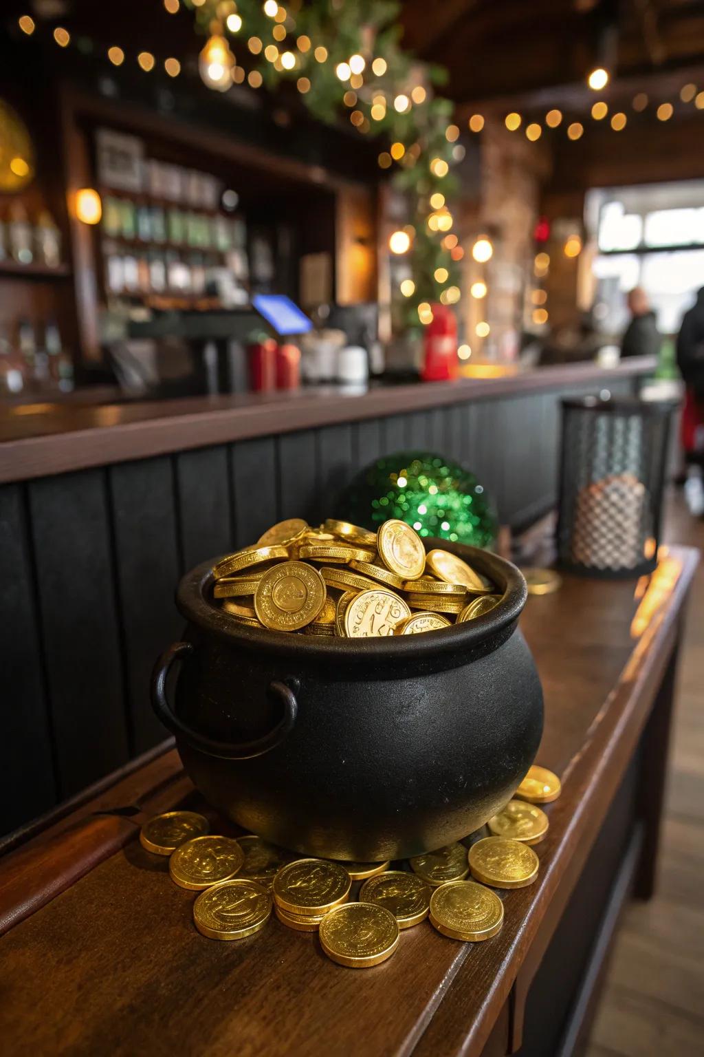 An imaginative treasure trove infuses a whimsical essence into your St. Patrick's Day bar.