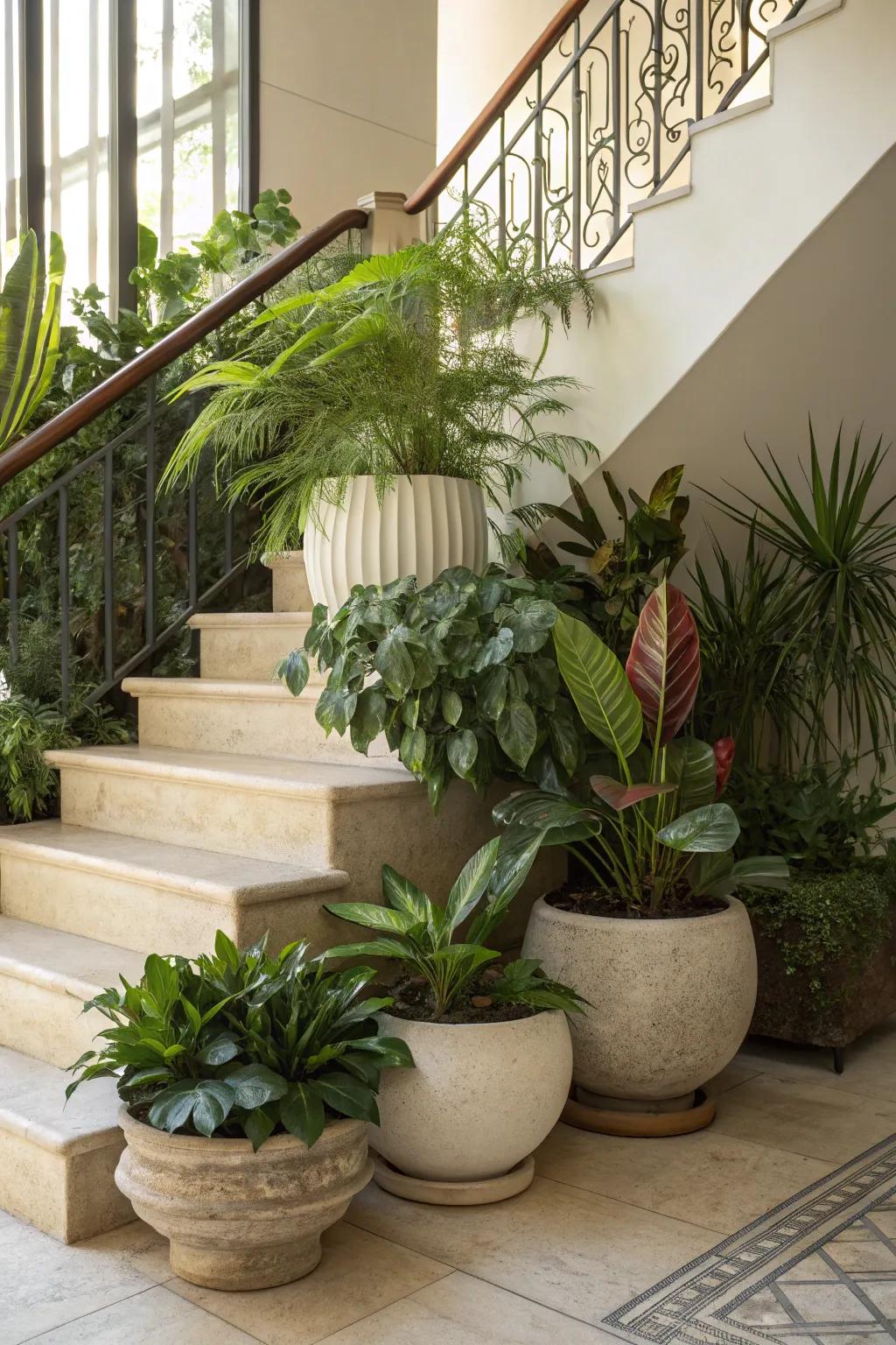 Your stair landing is given life by houseplants, which make it a bright and clean area.