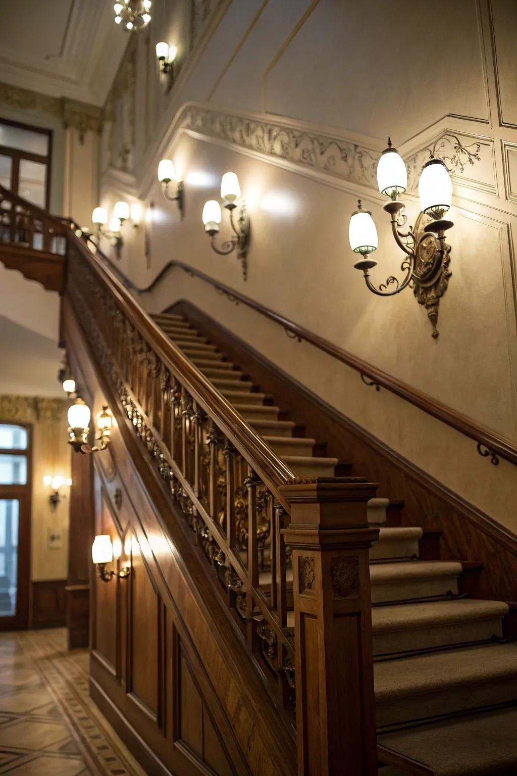 Wall-mounted lights add elegance and warmth.