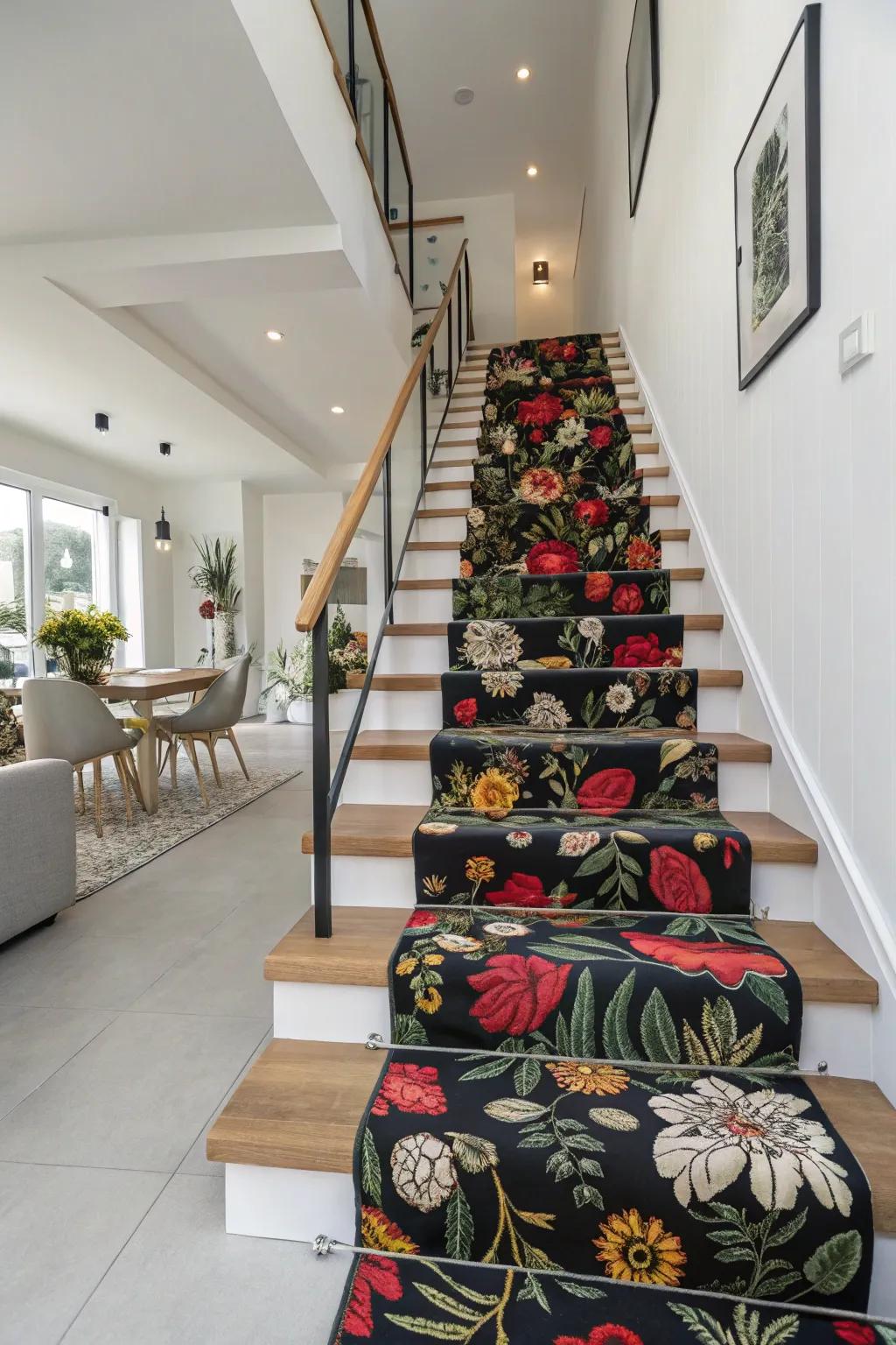 Make a bold statement with an eye-catching patterned stair overlay.