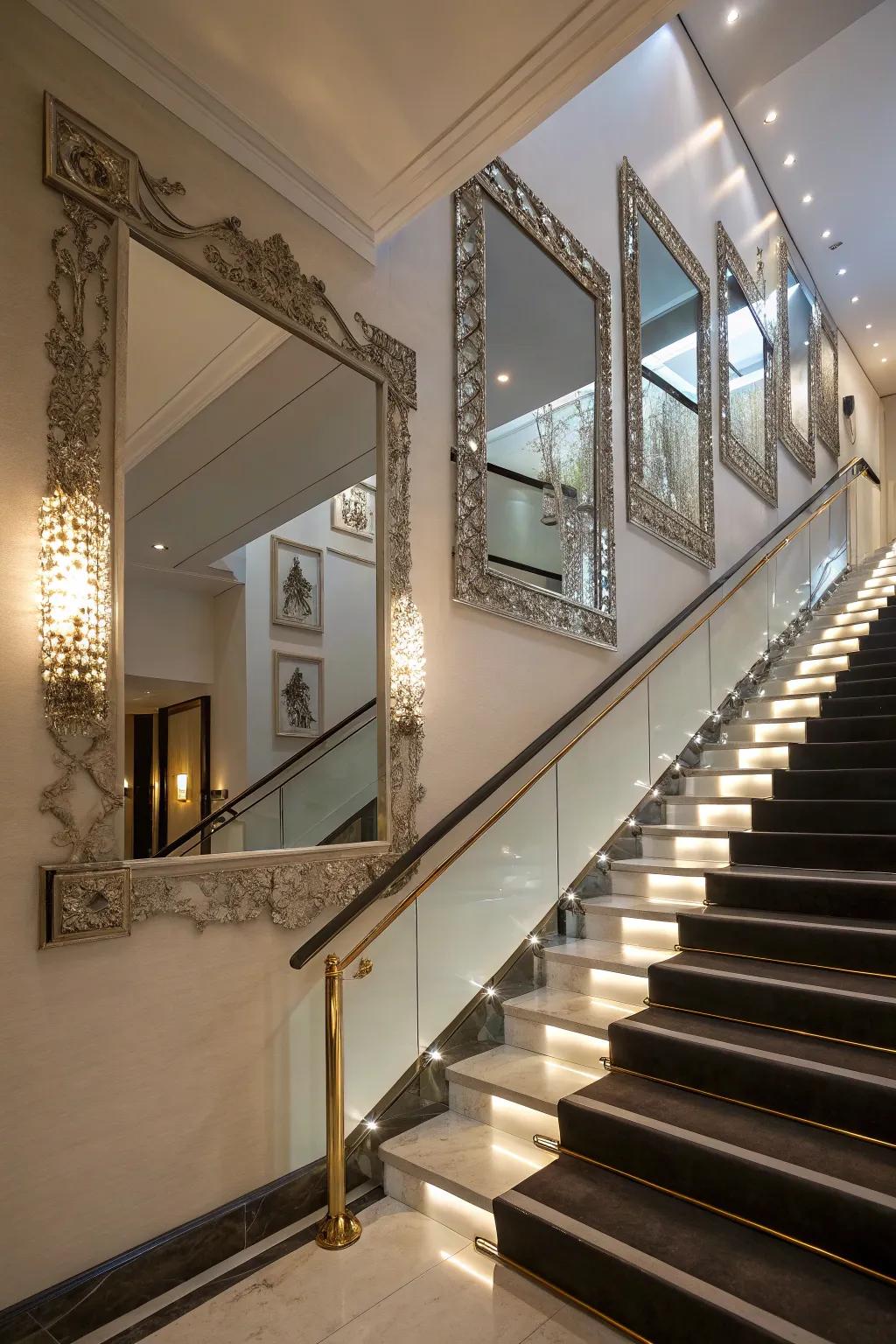 Employ mirrors to brighten and expand your staircase's ambiance.