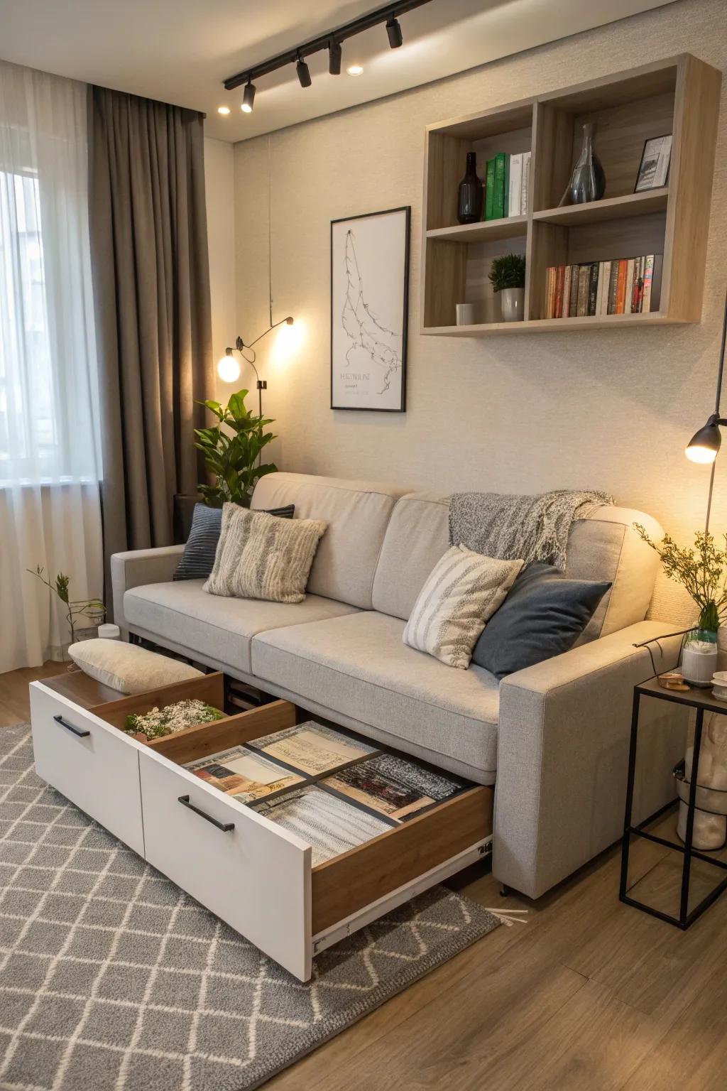 Multi-functional pieces are essential in making the most of a studio.