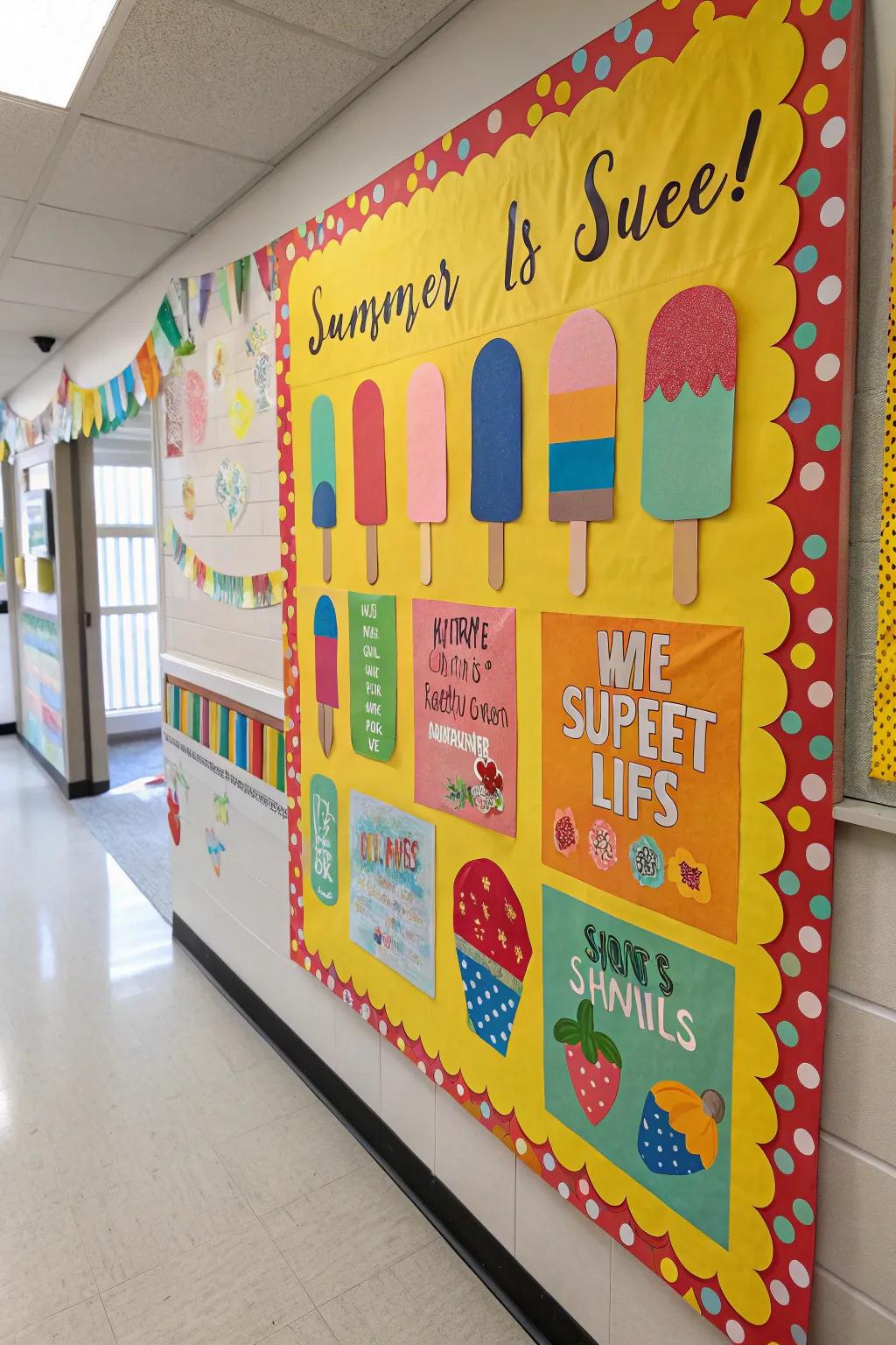 A refreshing popsicle-themed bulletin board perfect for summer.