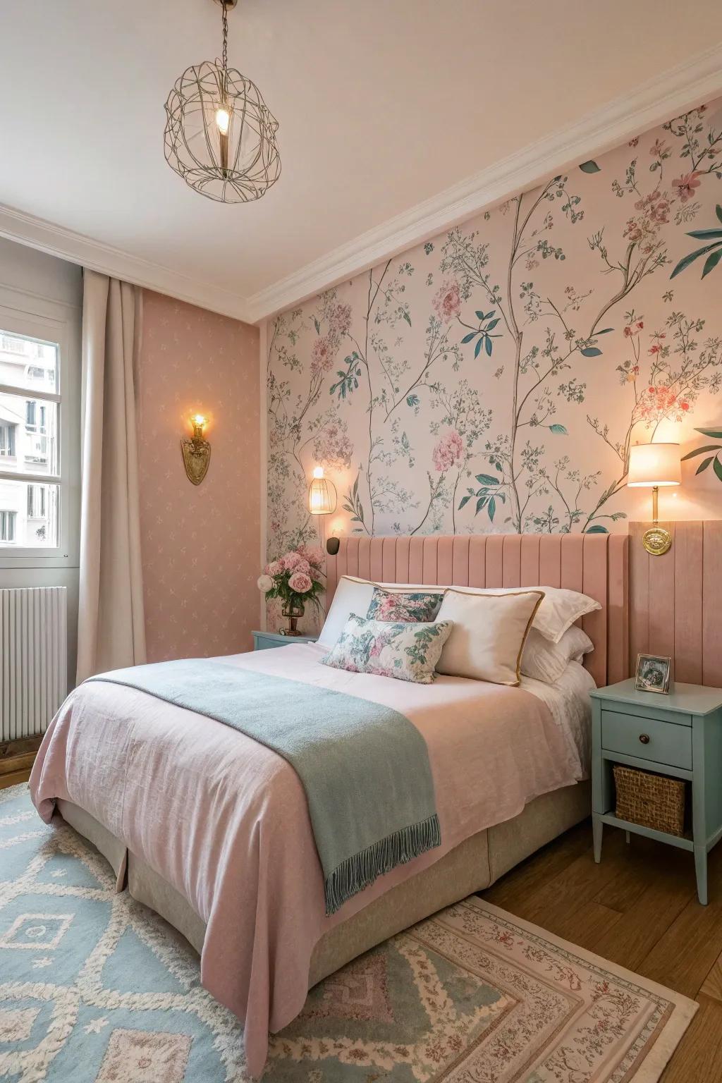 Design a serene escape with pastel wallpaper.