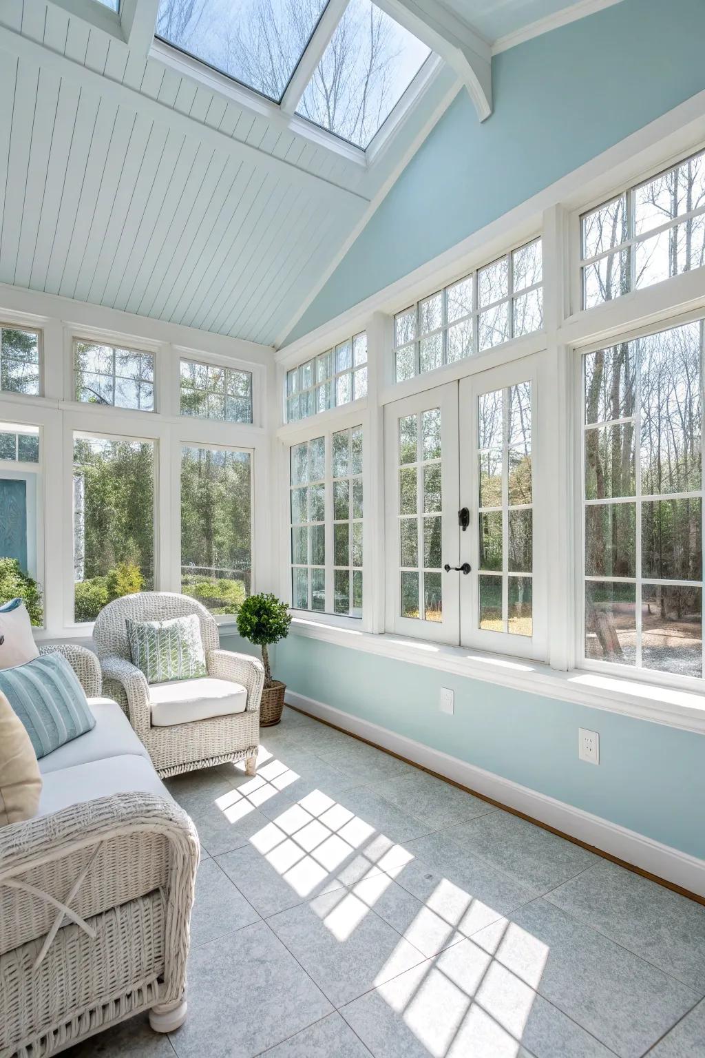 Luminous hues enhance the sunroom's openness and serenity.