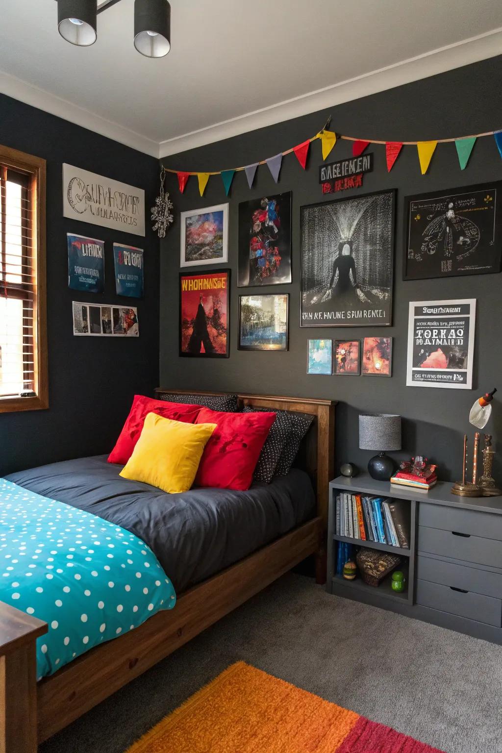 Deeper walls matched with lively cushions cultivate a striking palette scheme.