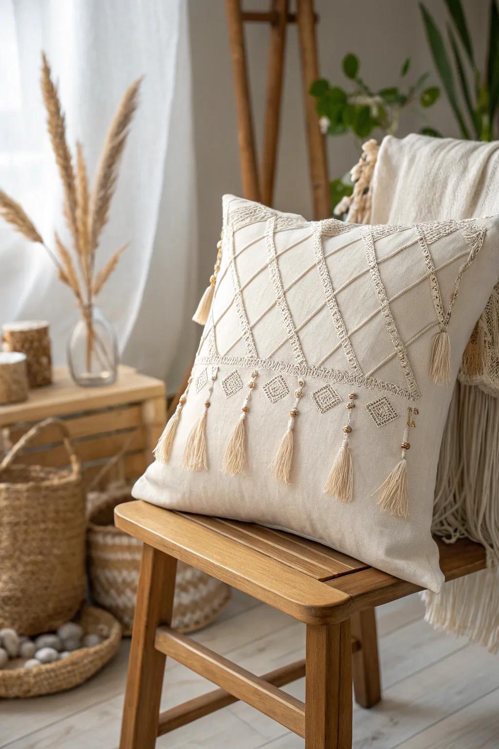 Elevate your space with personalized pillow covers that blend minimalist design with a touch of boho charm.