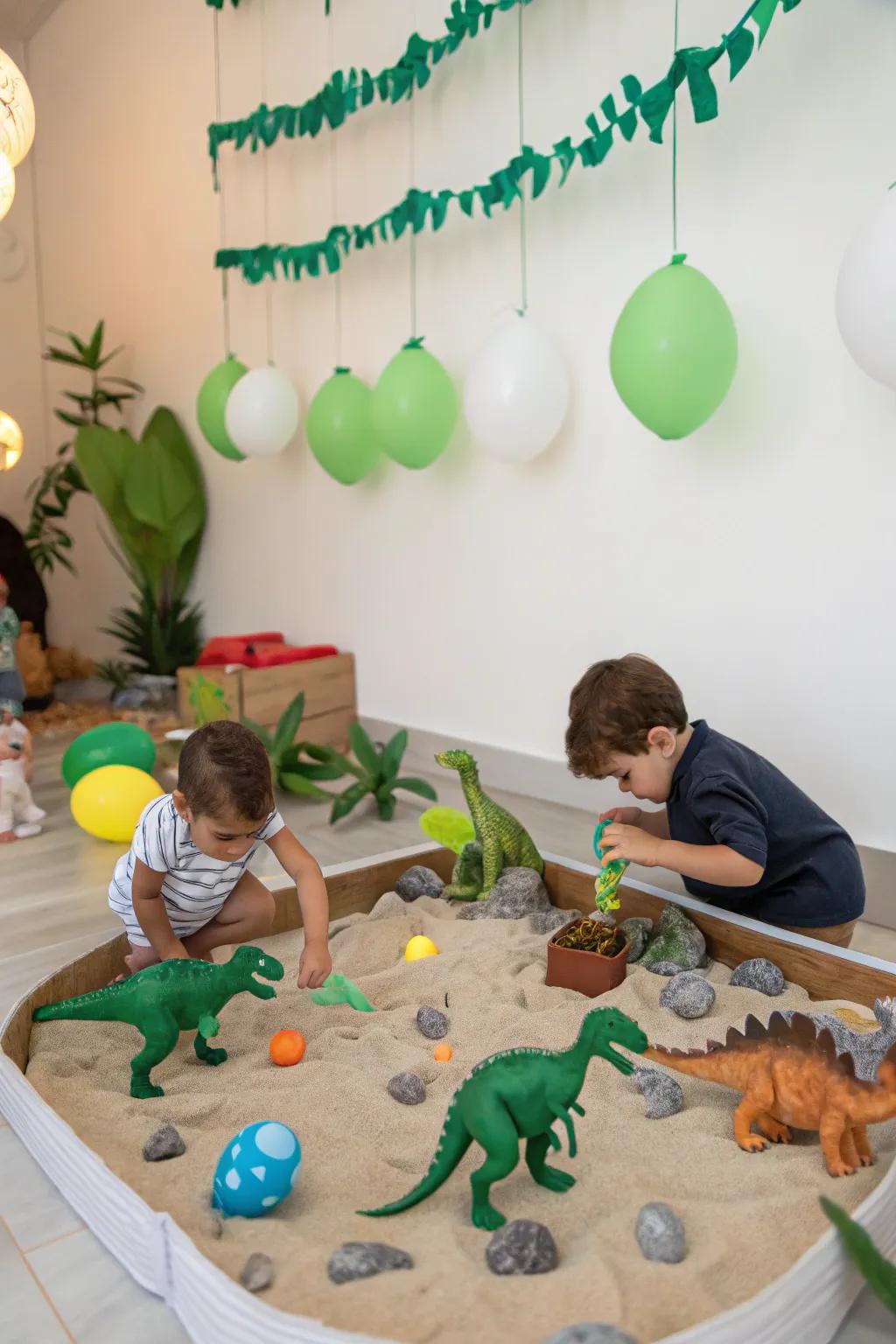 Dinosaur party scene featuring thrilling fossil digs.