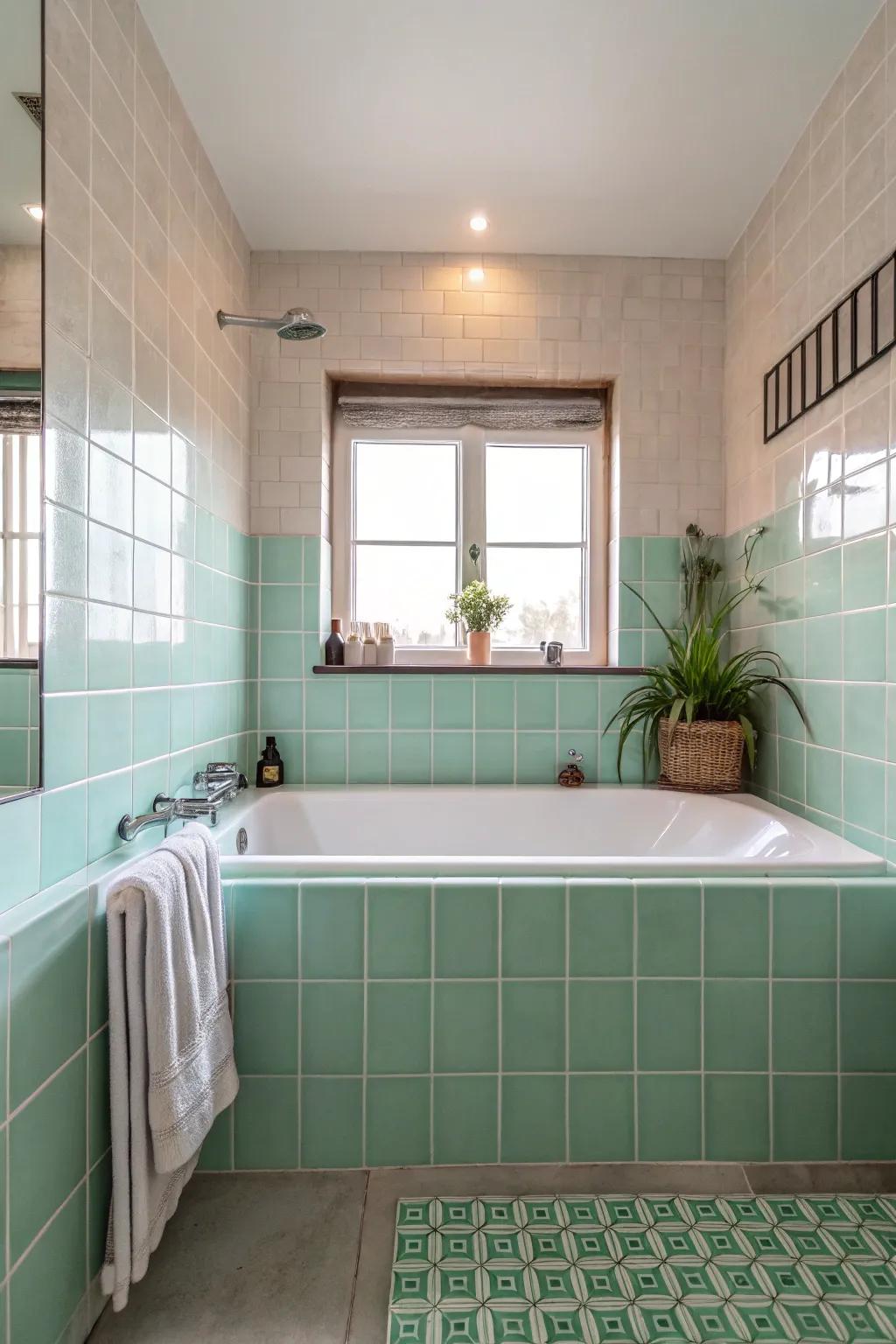Pastel coverings deliver a delicate and comforting vibe to your bathing area.