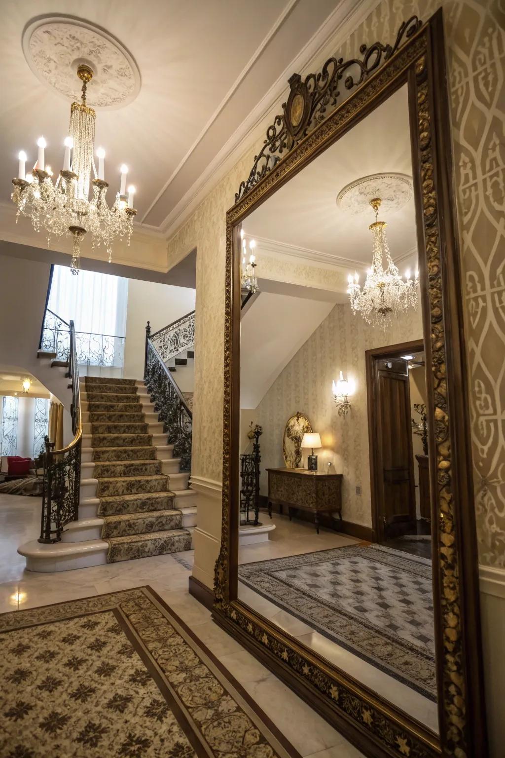 Mirrors can maximize light and space on the stairway.