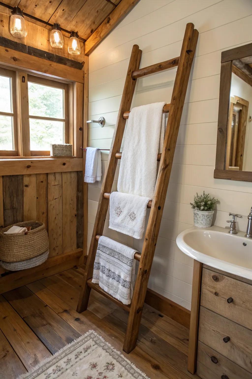 A ladder rack brings both rustic charm and practical functionality.
