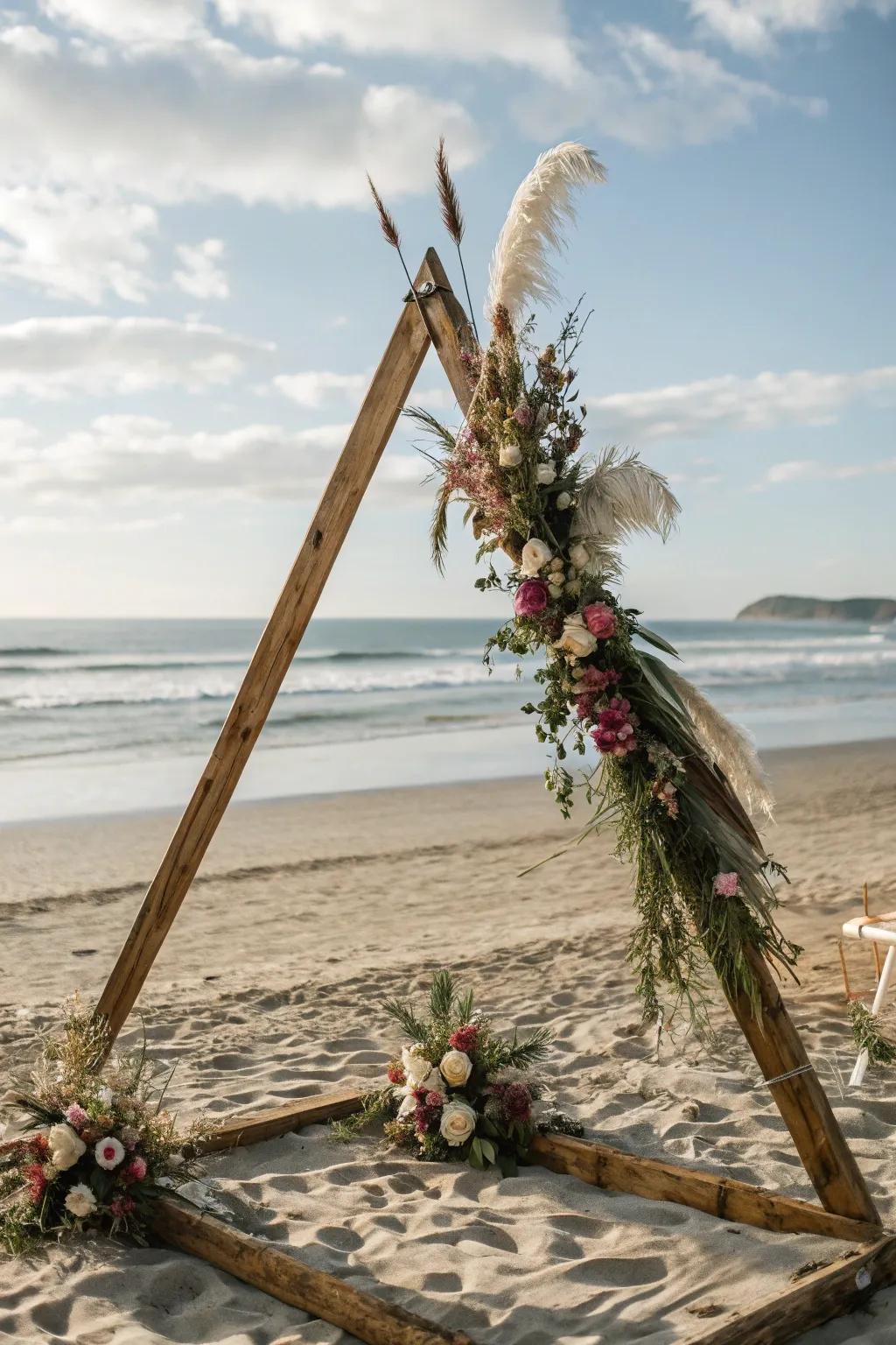 An idyllic rustic triangle arch for al fresco or beachfront gatherings.