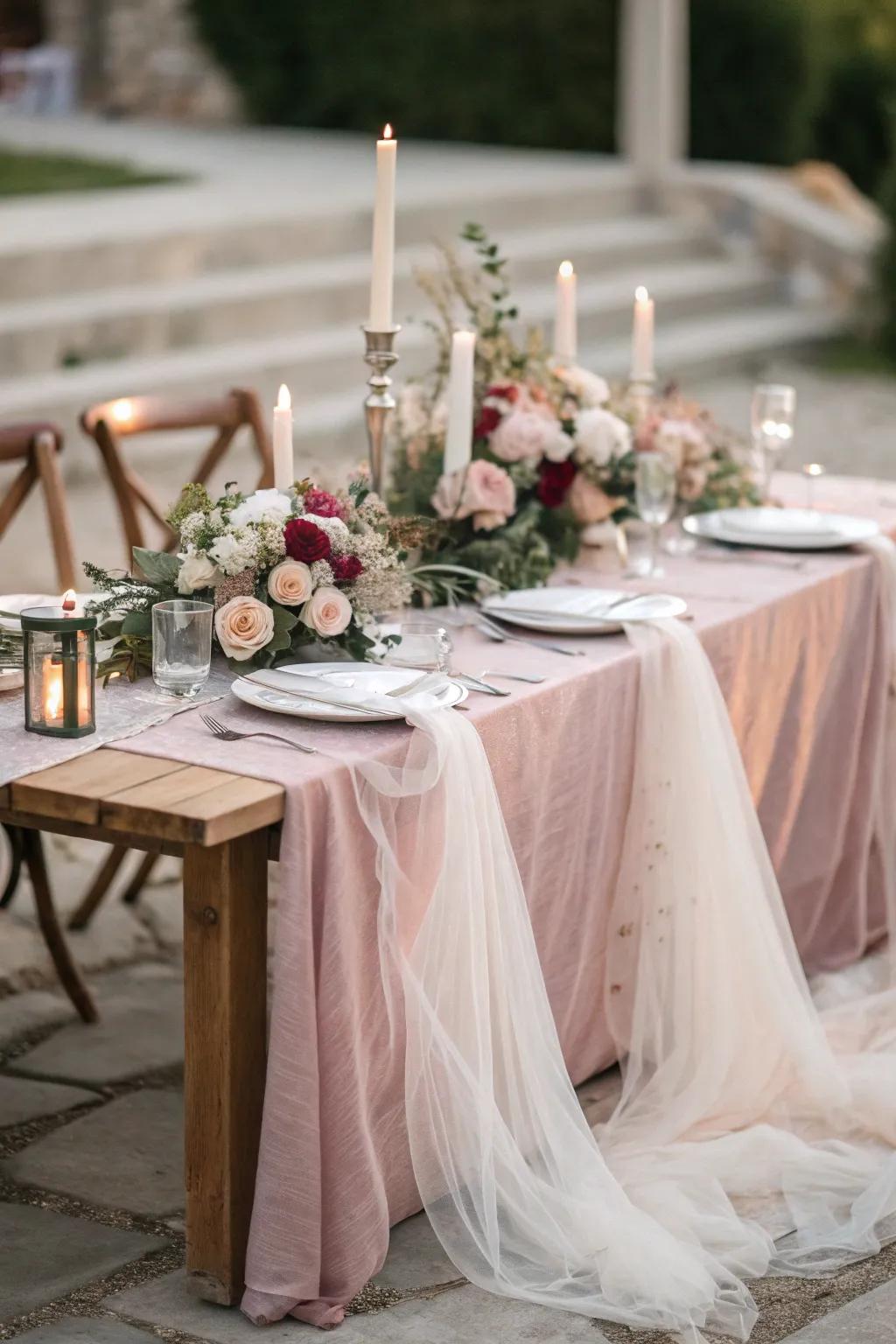 Design a breathtaking tablescape using ethereal fabric accents.