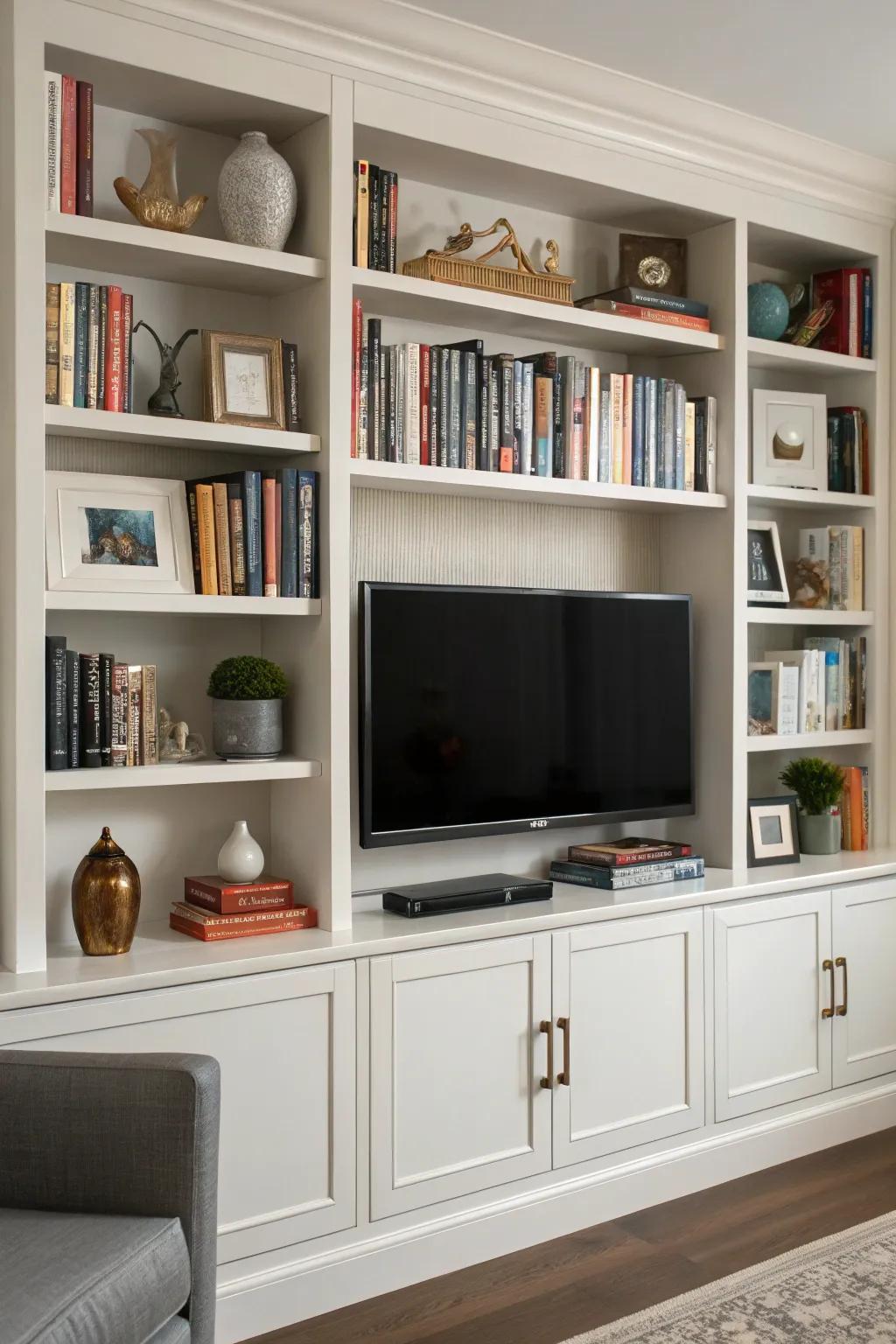 Integrate your TV seamlessly into your decor with built-in shelving.