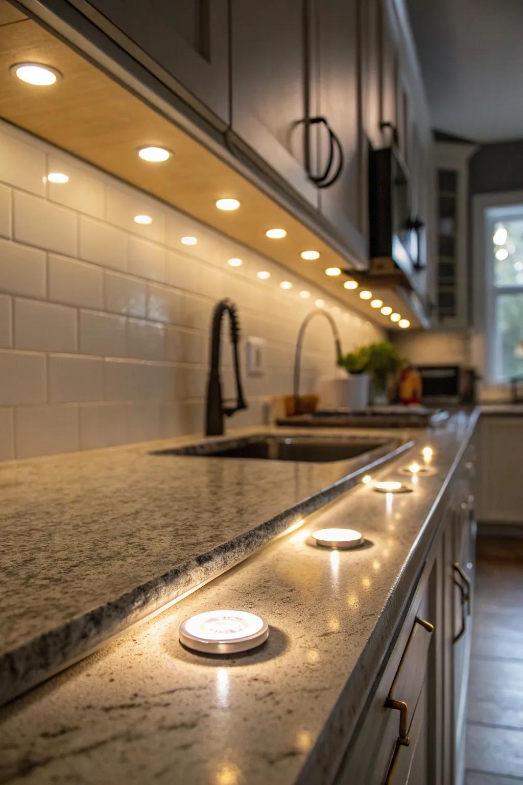 Spotlights deliver concentrated beams for targeted highlights.