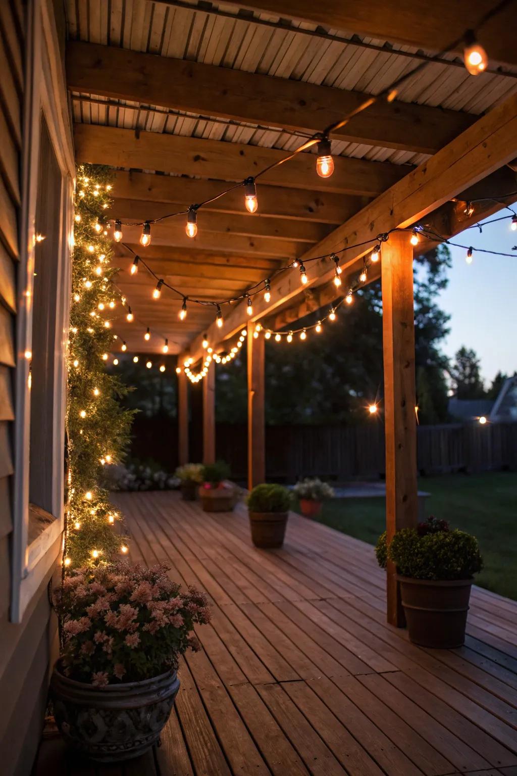 Fairy lights give your under-deck space a lovely, fanciful touch.