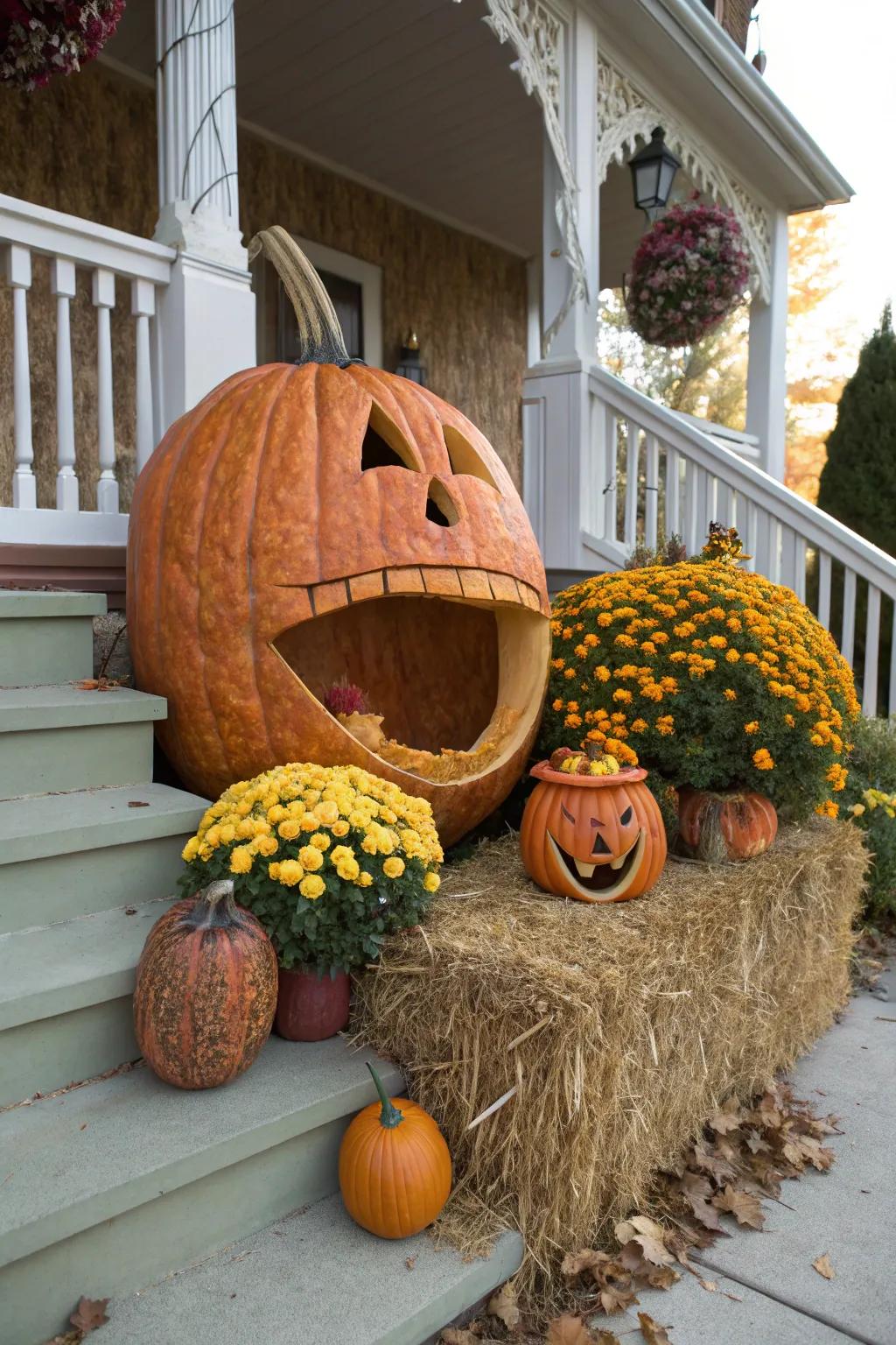 A playful scene of a pumpkin 'feasting' on another, creating a unique spectacle.
