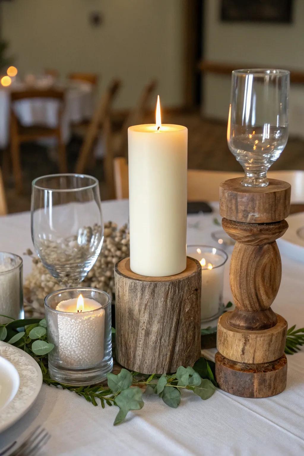 Chic candle bases enhance this unity candle showcase.