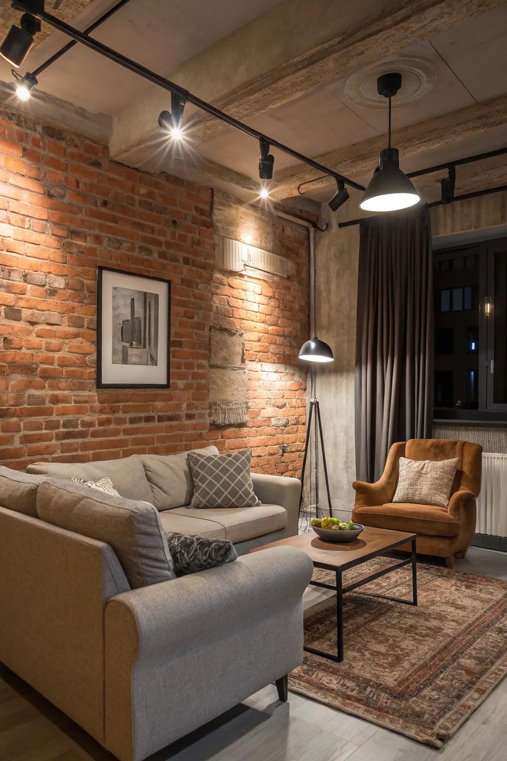 Exposed brick lends an industrial touch to urban decor.