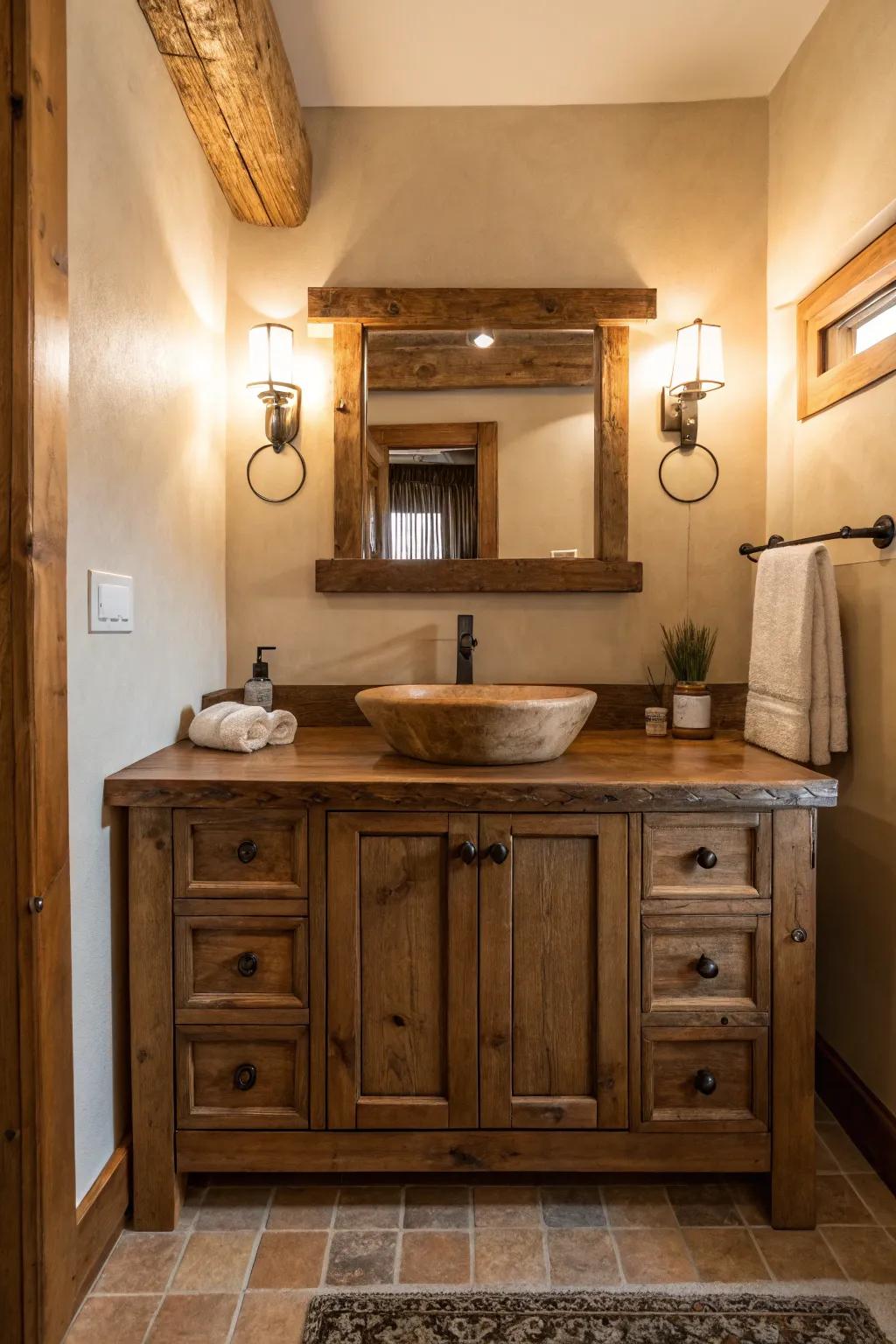A cosy washbasin showcasing beautiful timber textures.