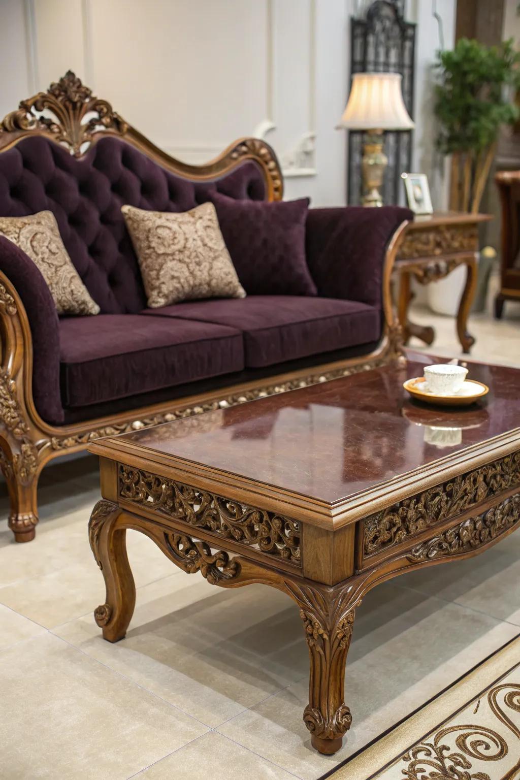 Extravagant home furnishings convert the room into a Gothic refuge.